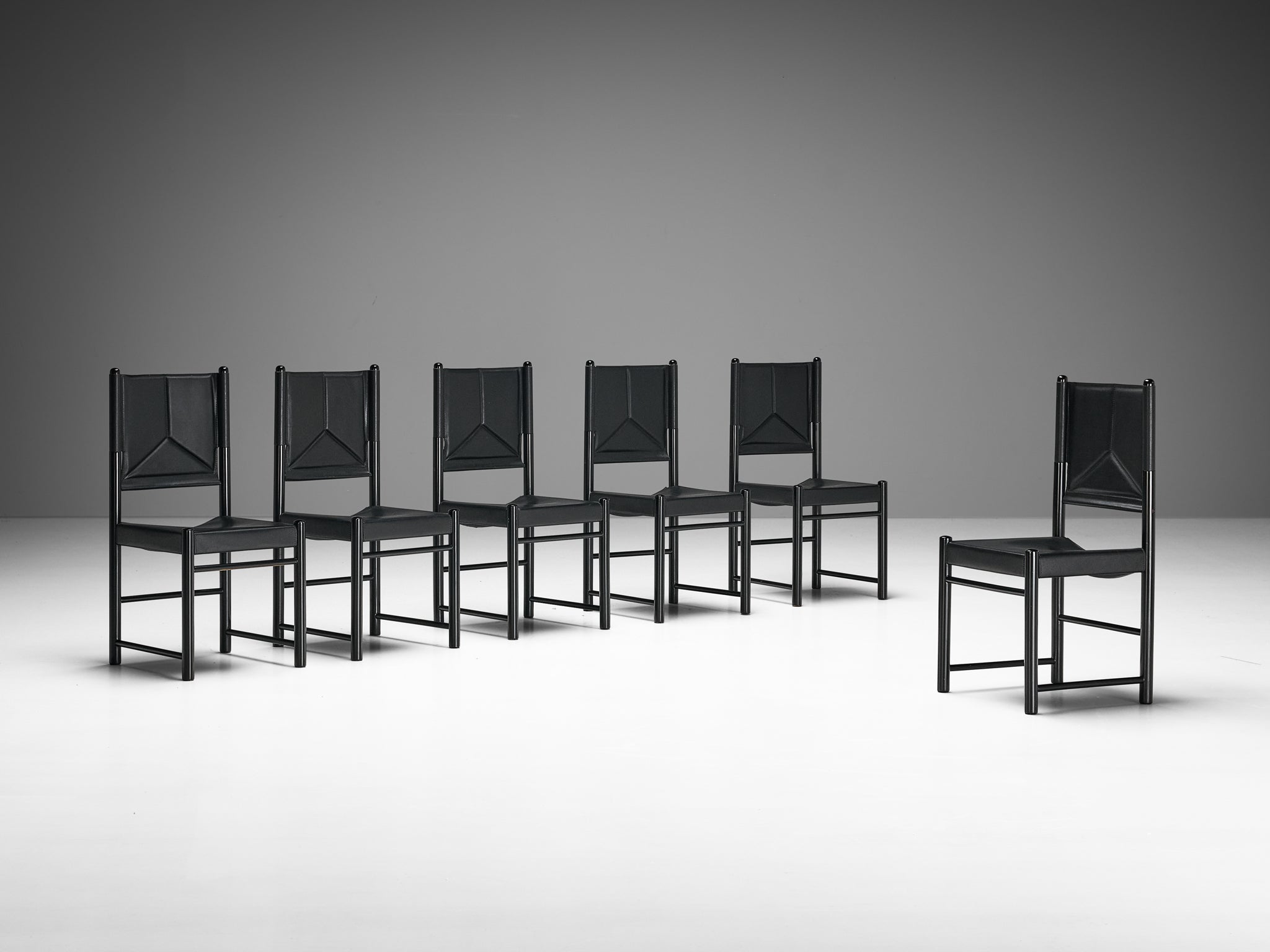 Italian Set of Six Dining Chairs in Black Upholstery with Black Frame seating Morentz