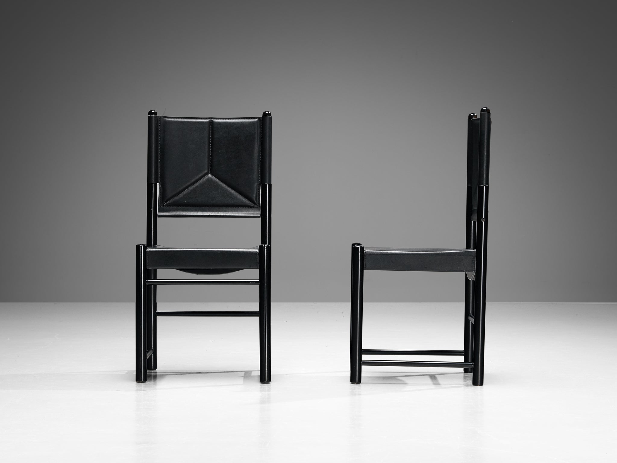 Italian Set of Six Dining Chairs in Black Upholstery with Black Frame seating Morentz
