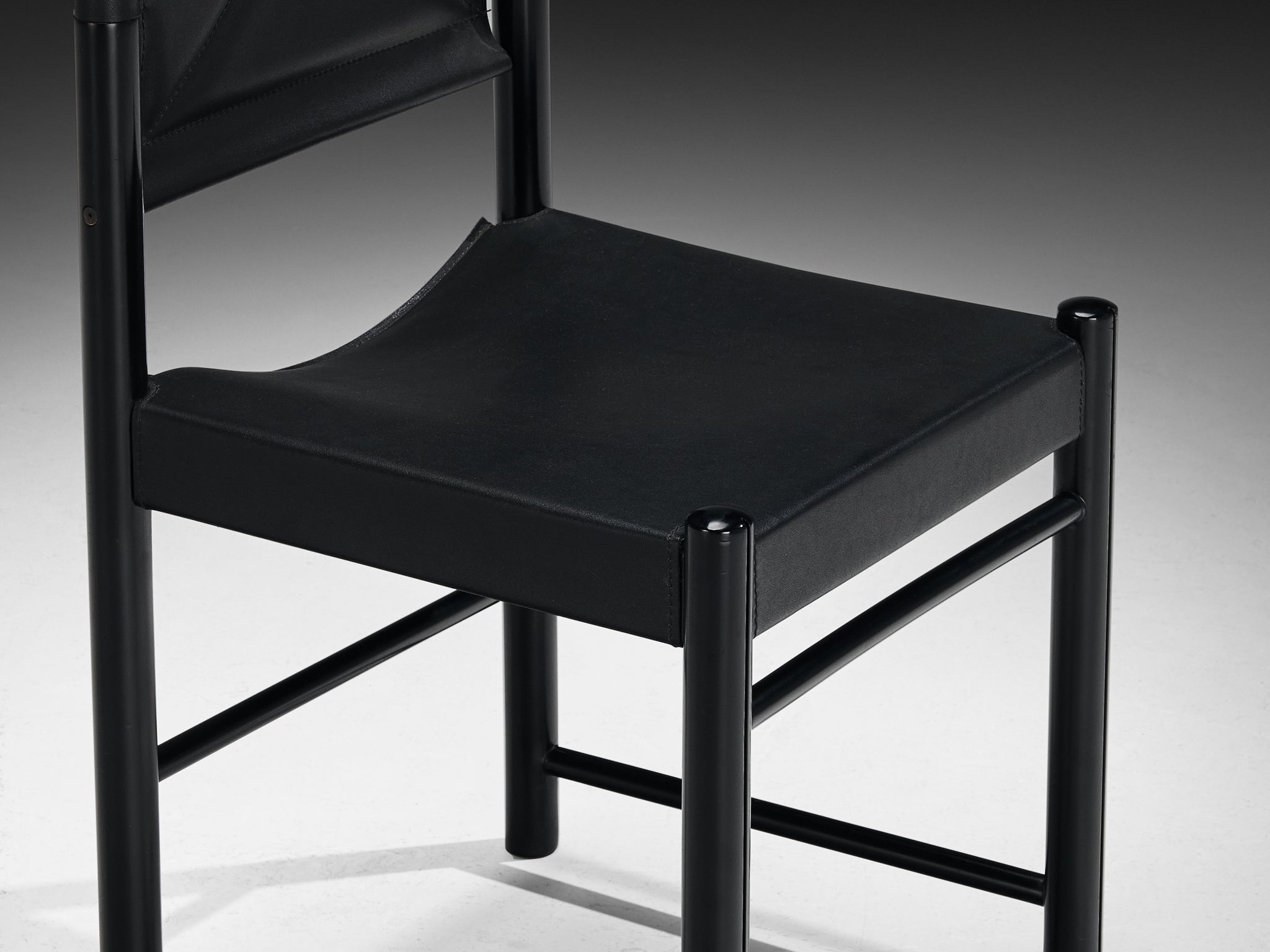 Italian Set of Six Dining Chairs in Black Upholstery with Black Frame Seating Morentz