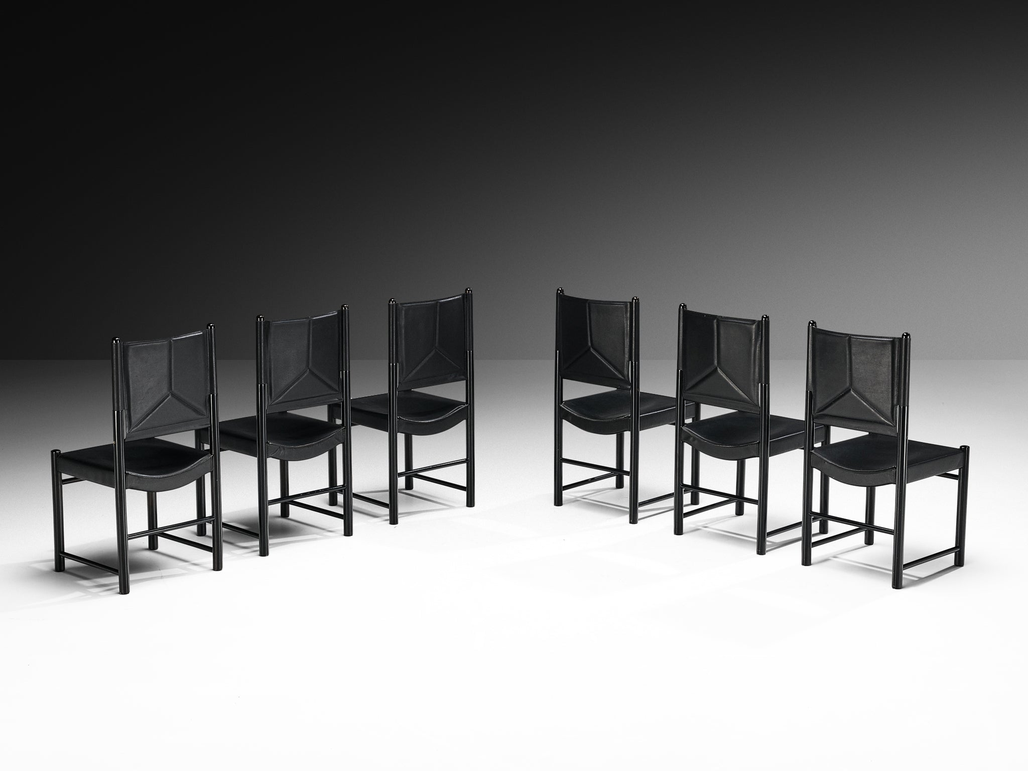 Italian Set of Six Dining Chairs in Black Upholstery with Black Frame Seating Morentz