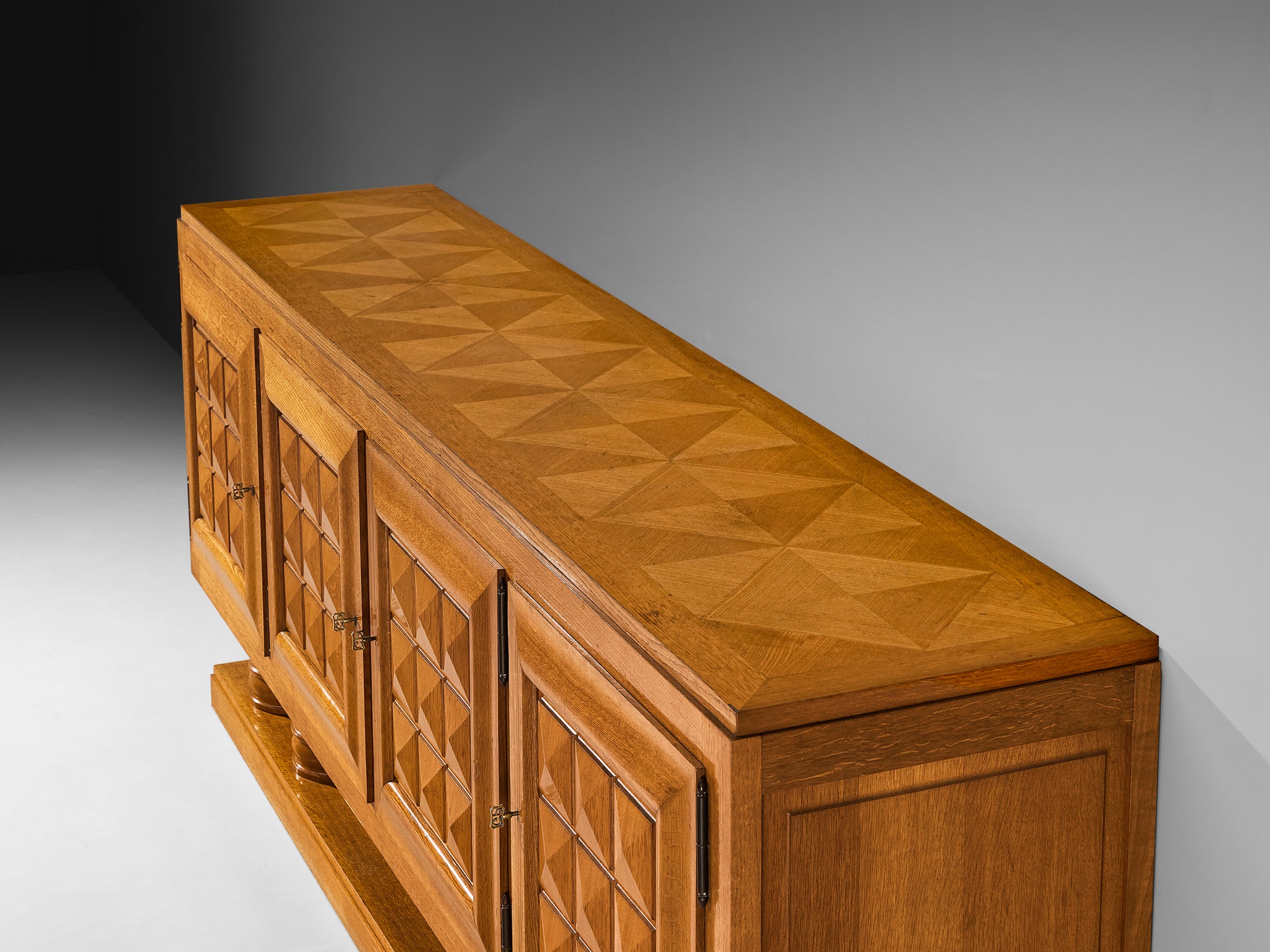 Gaston Poisson Art Deco Sideboard with Marquetry in Oak Case pieces and storage cabinets Morentz