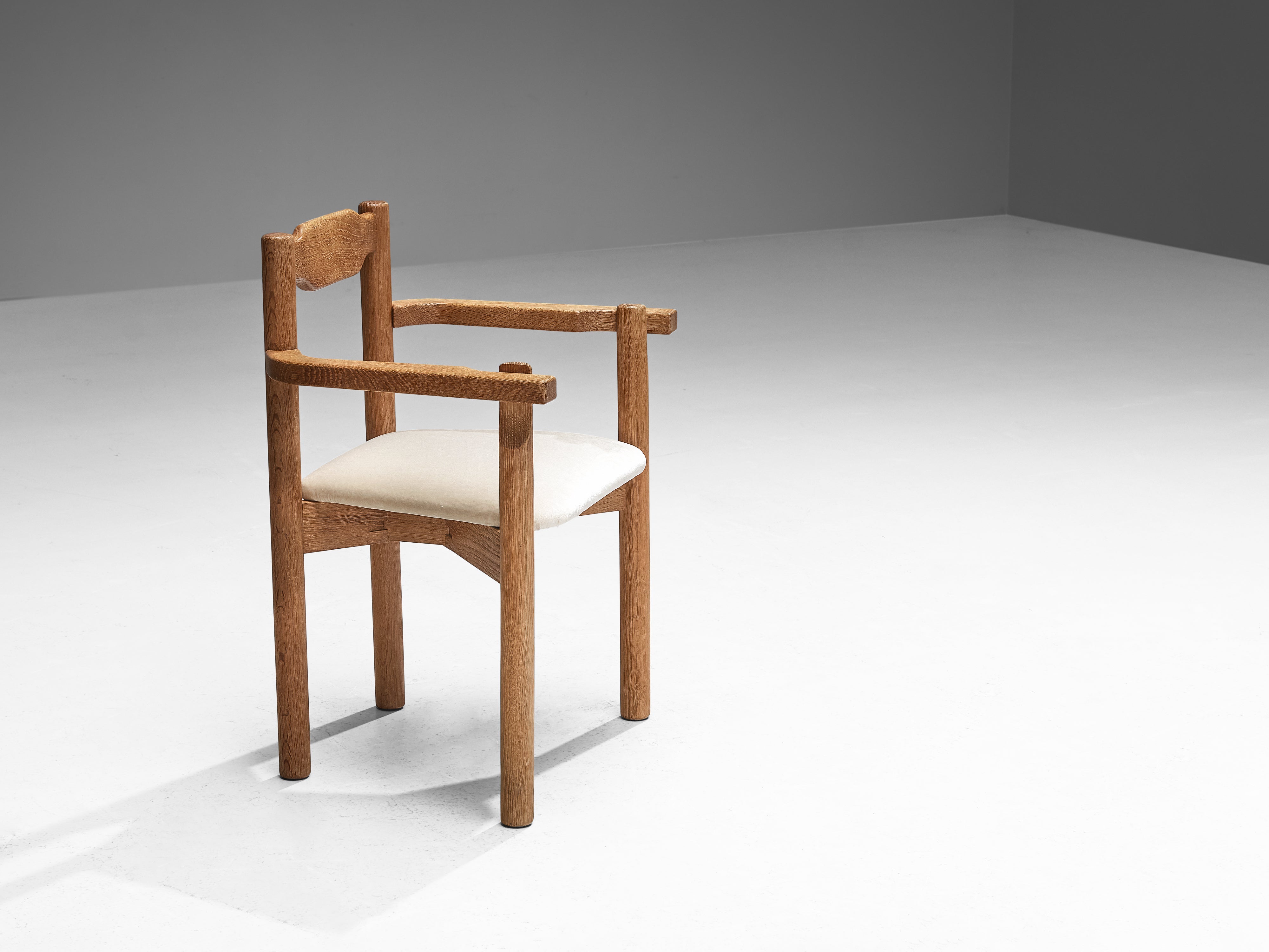 Rare Guillerme & Chambron Set of Eight Dining Chairs in Solid Oak and Mohair seating Morentz