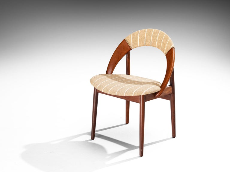Arne Hovmand-Olsen Set of Six Dining Chairs in Teak & Striped Beige Fabric