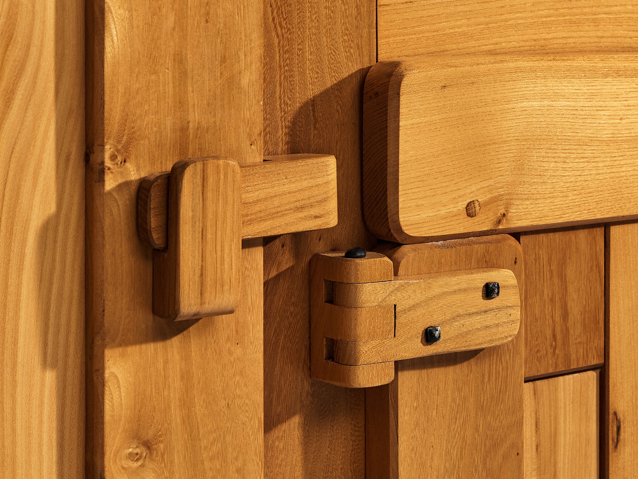 French Brutalist Sideboard with Graphic Doors in Solid Elm Case pieces and storage cabinets Morentz