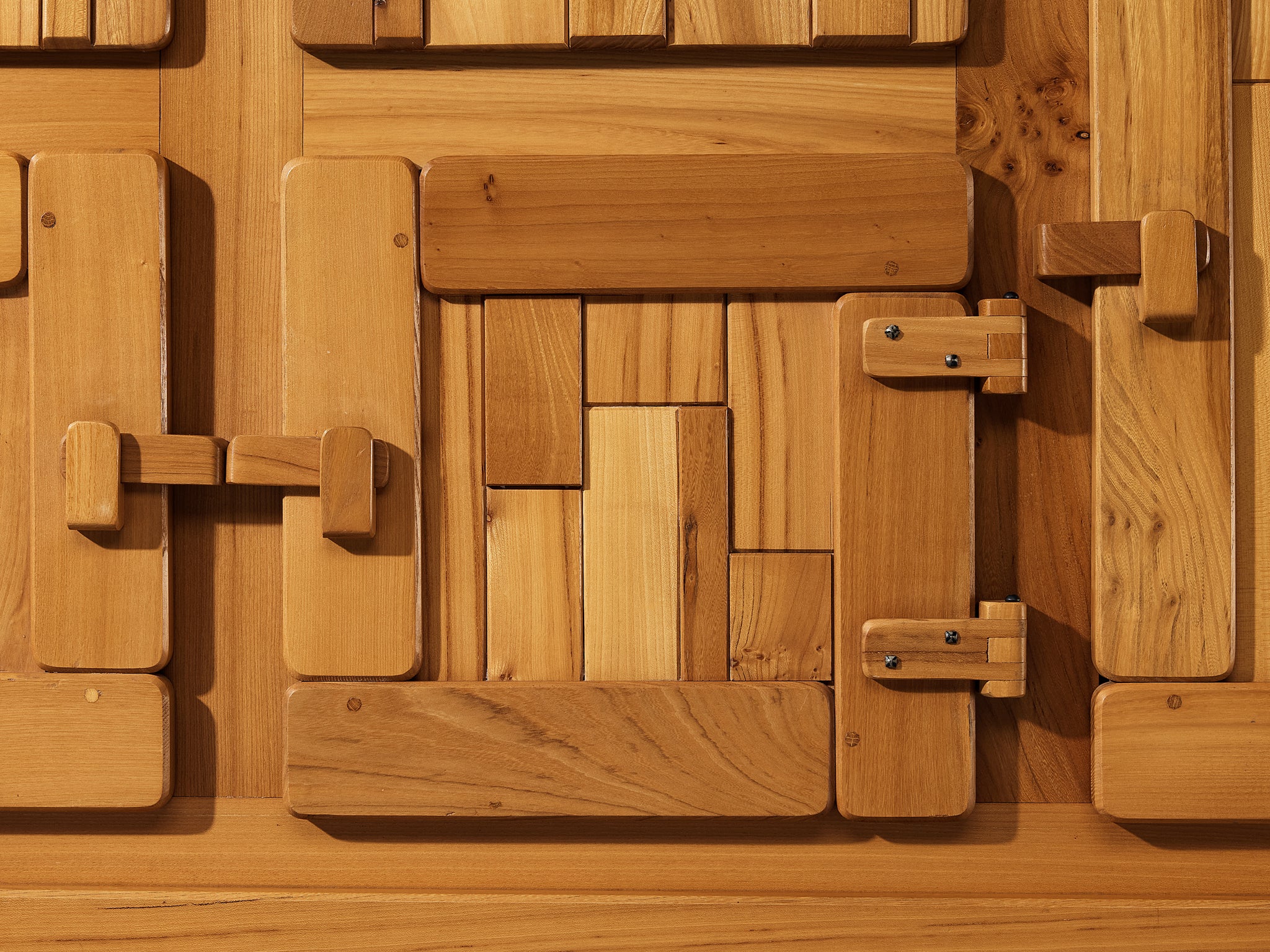 French Brutalist Sideboard with Graphic Doors in Solid Elm Case pieces and storage cabinets Morentz