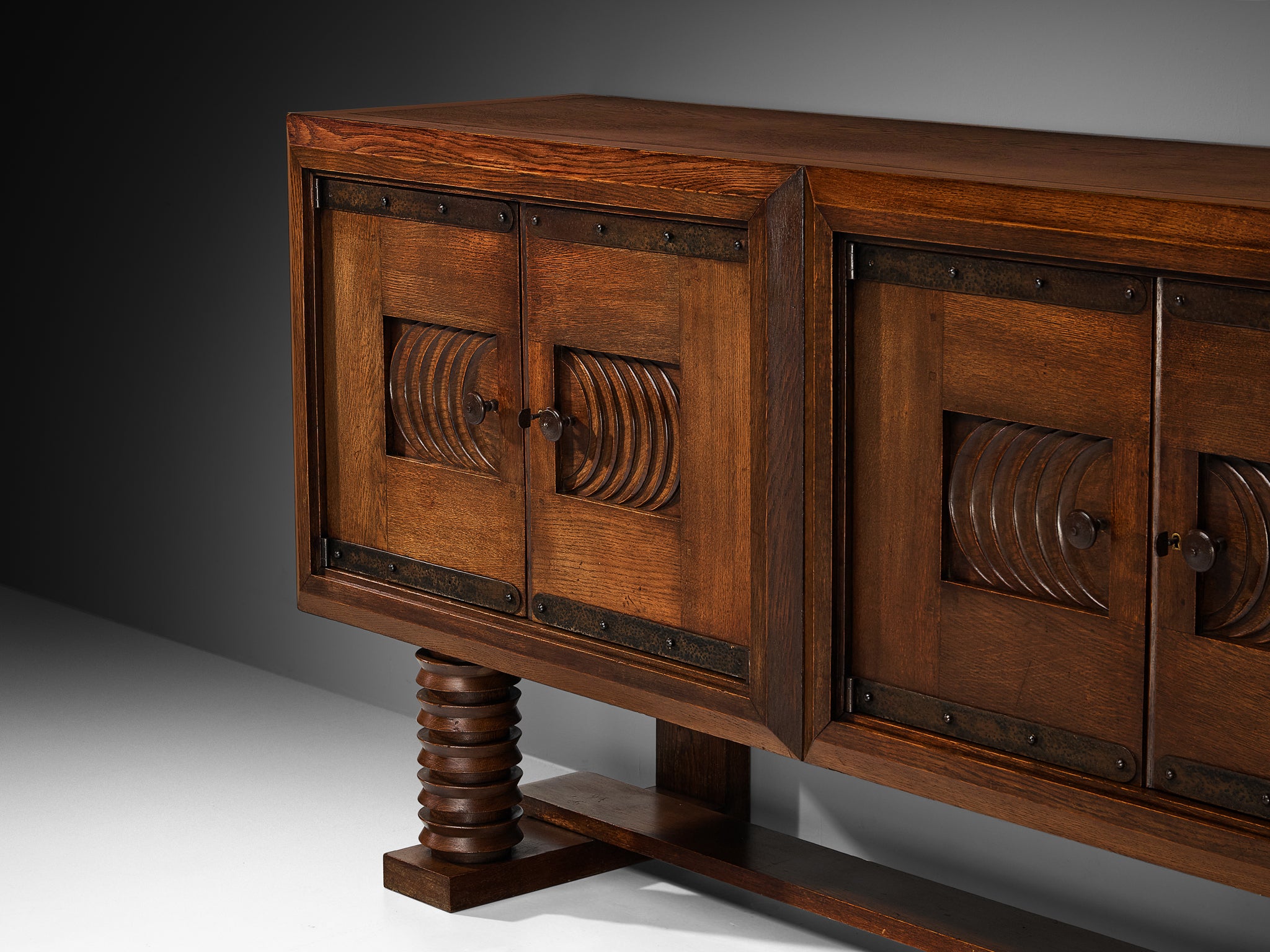 Parisian Art Deco Sideboard in Solid Oak with Iron Elements Case pieces and storage cabinets Morentz