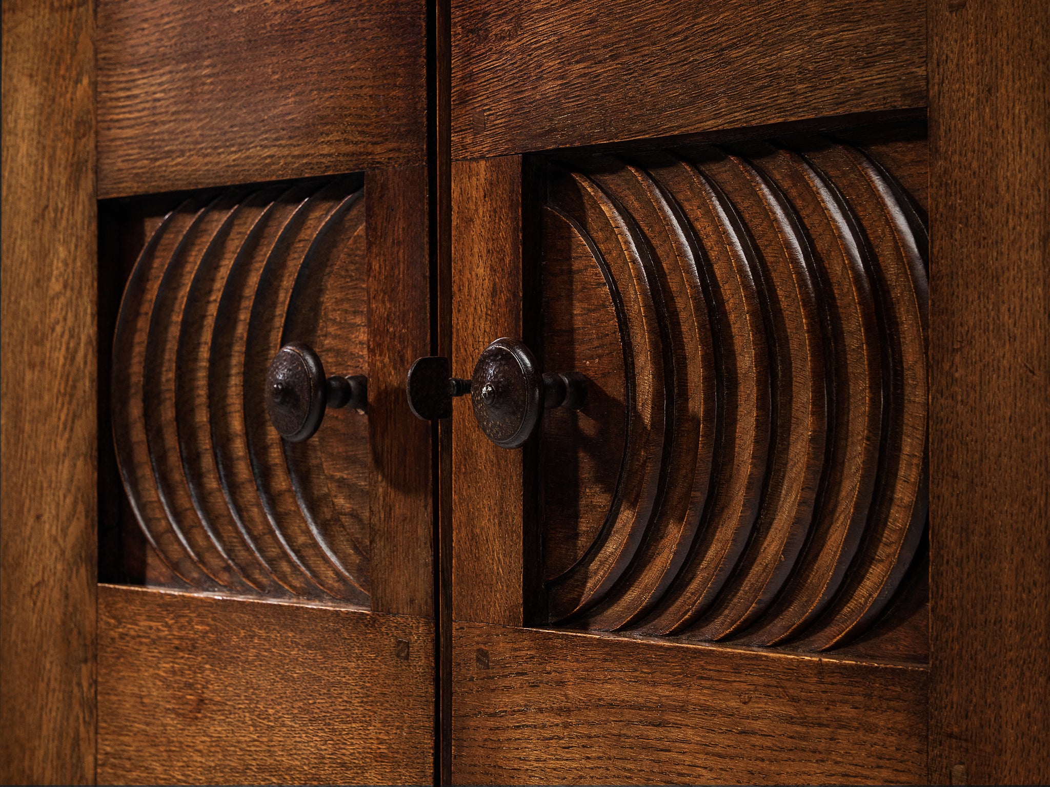 Parisian Art Deco Sideboard in Solid Oak with Iron Elements Case pieces and storage cabinets Morentz