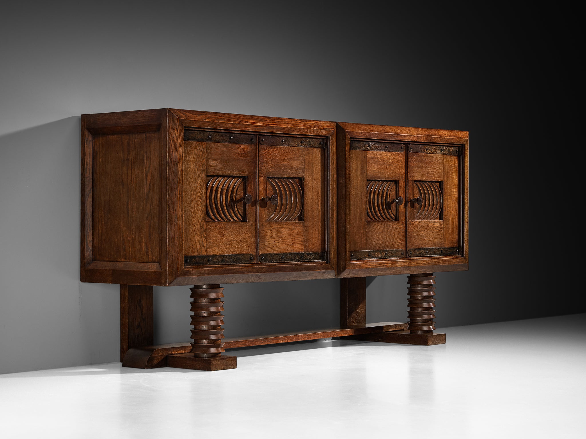 Parisian Art Deco Sideboard in Solid Oak with Iron Elements Case pieces and storage cabinets Morentz