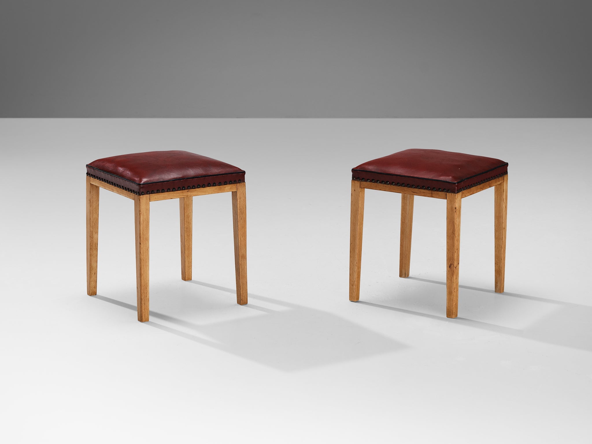 Danish Pair of Stools in Red Upholstery and Wood seating Morentz