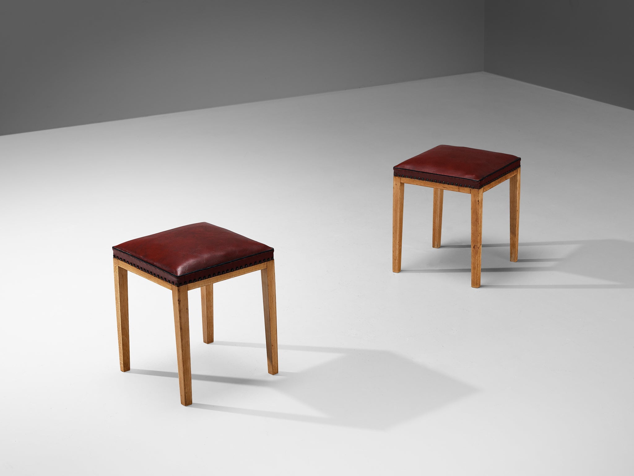 Danish Pair of Stools in Red Upholstery and Wood seating Morentz
