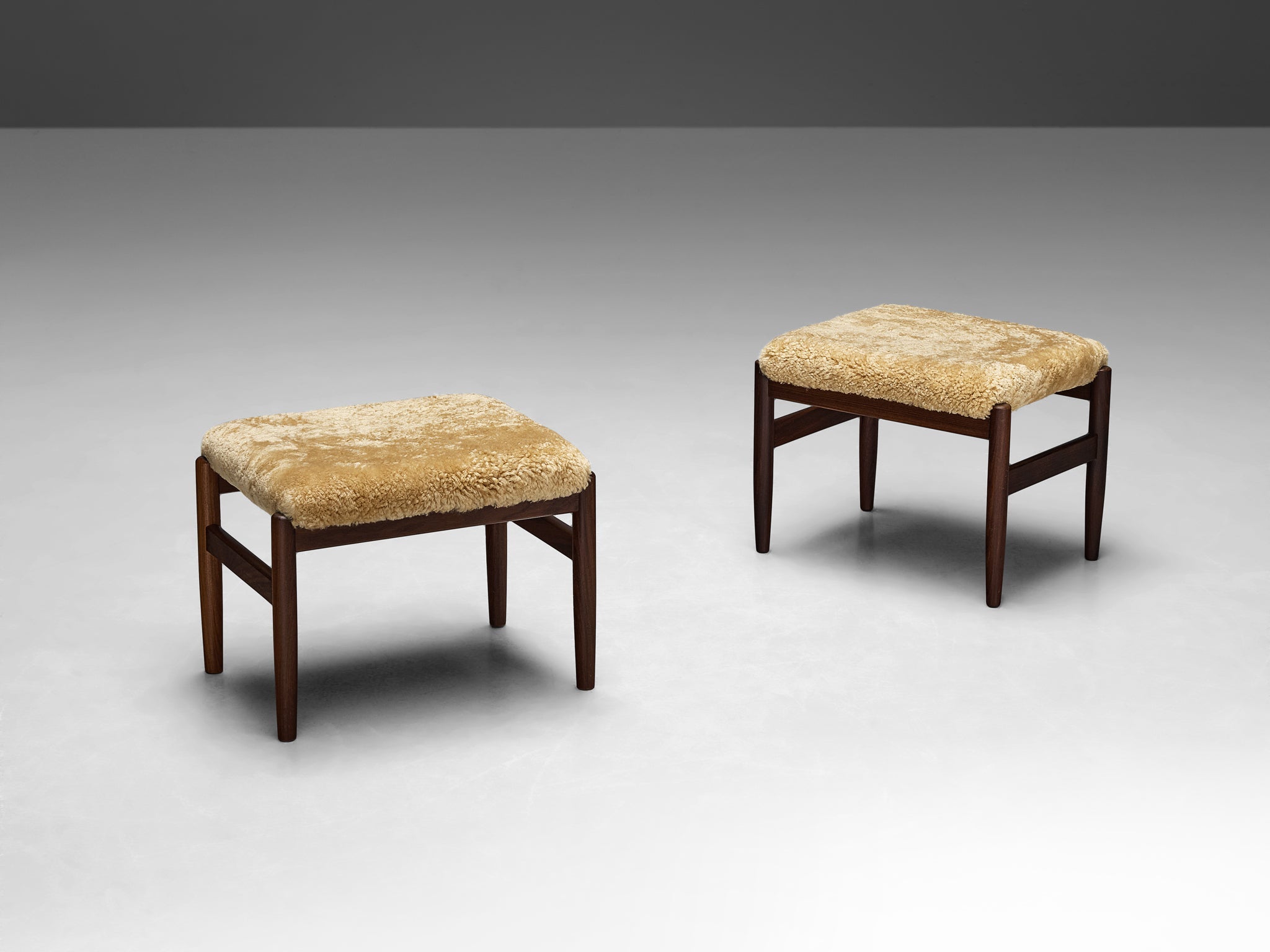 Scandinavian Stools in Teak and Shearling Upholstery seating Morentz