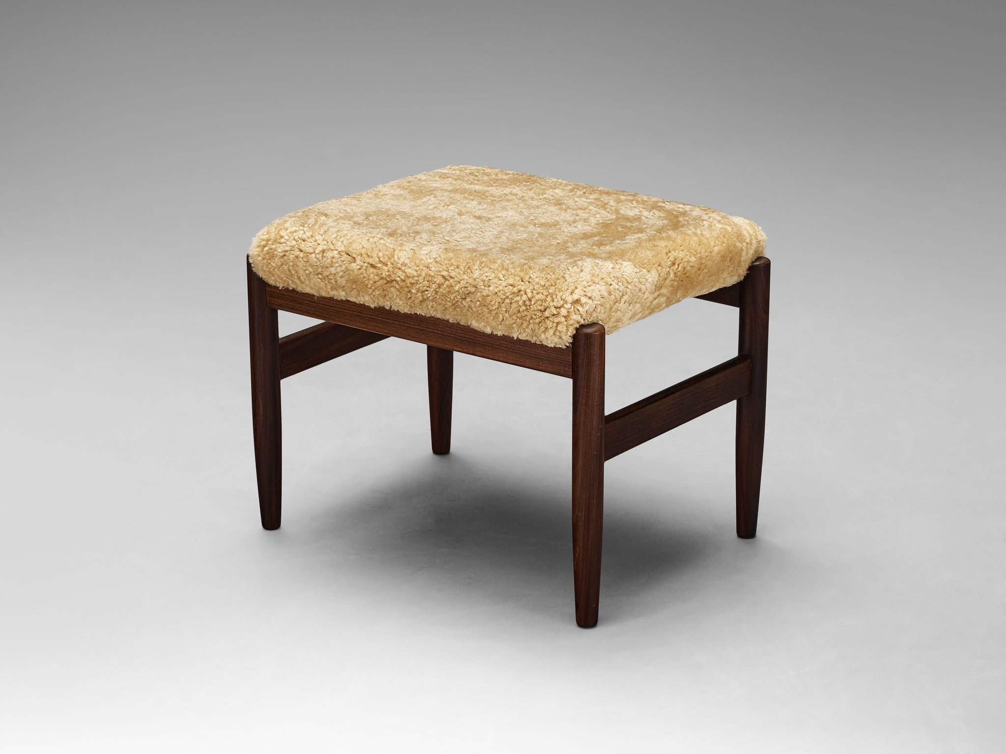 Scandinavian Stools in Teak and Shearling Upholstery seating Morentz