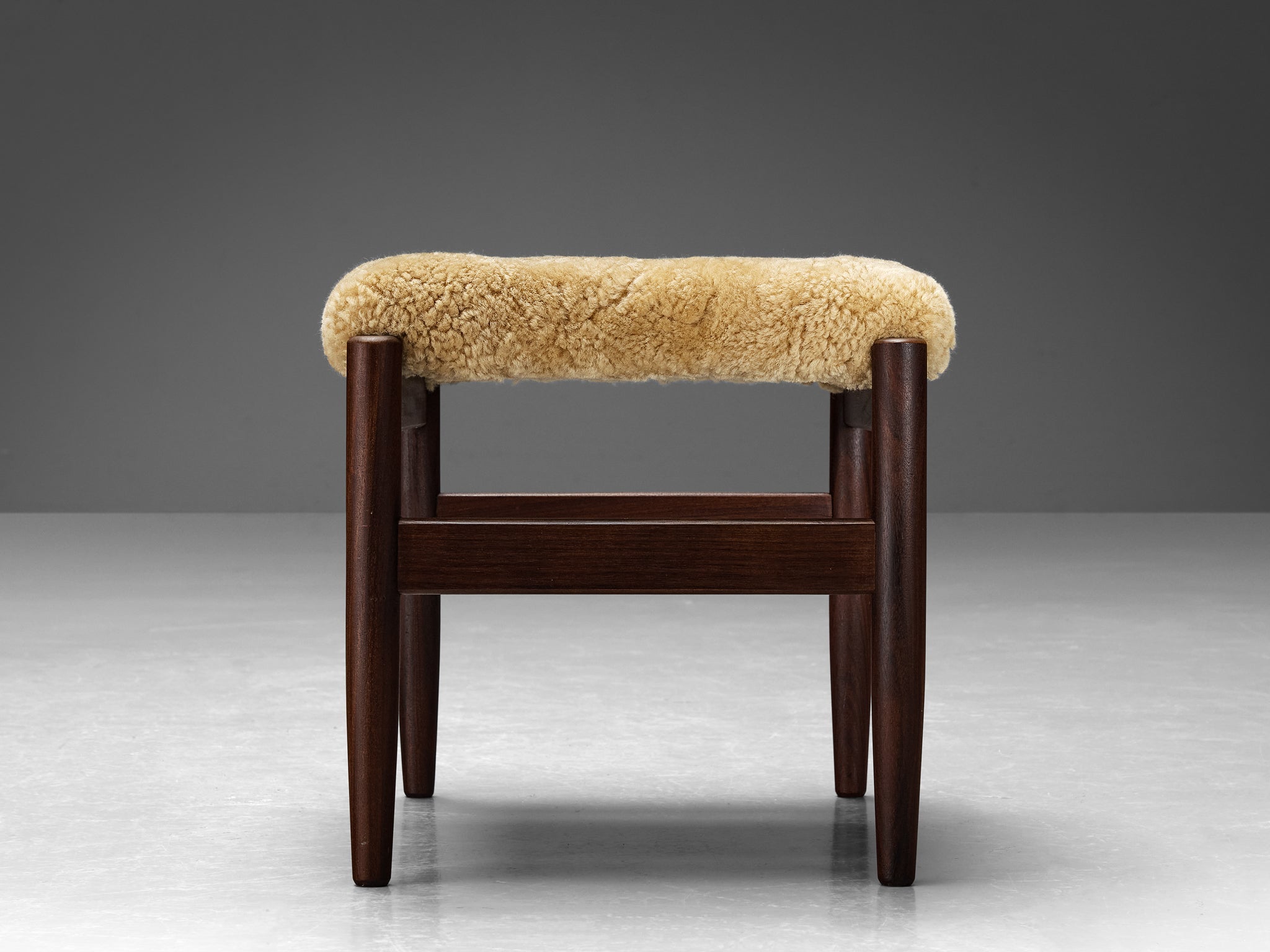 Scandinavian Stools in Teak and Shearling Upholstery seating Morentz