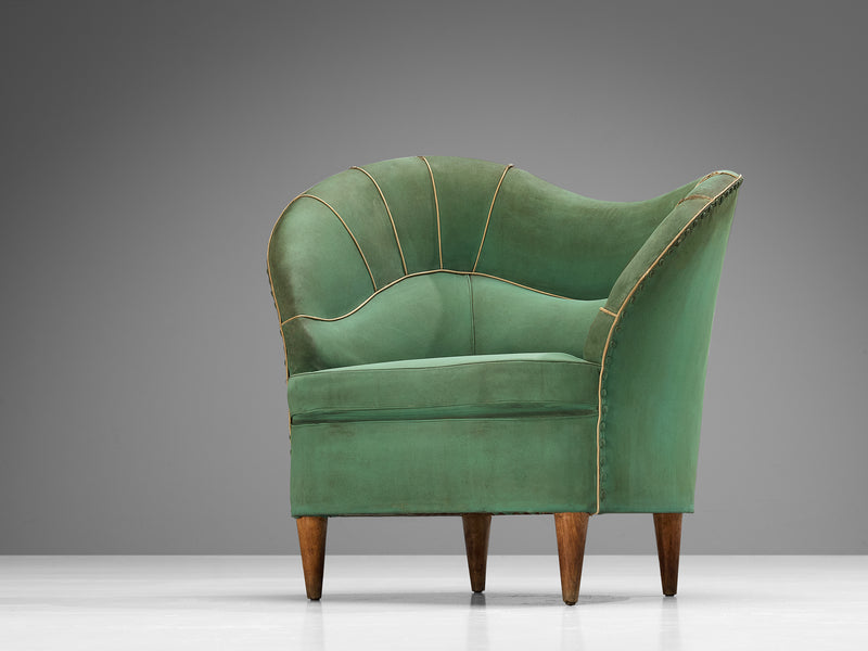 Rare Andrea Busiri Vici Lounge Chair in Jade Green Upholstery