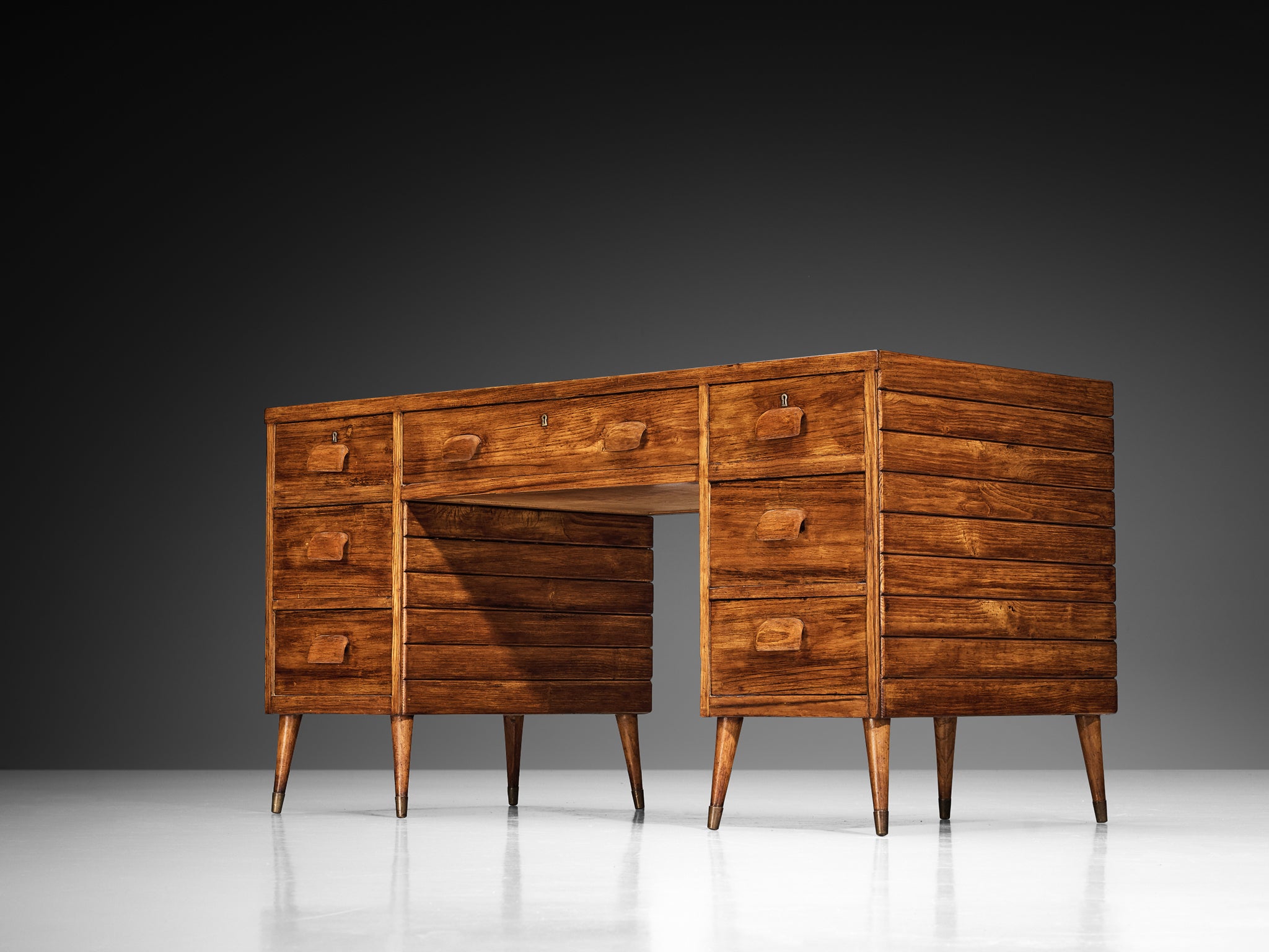 1940s Italian Writing Desk in Ash and Brass