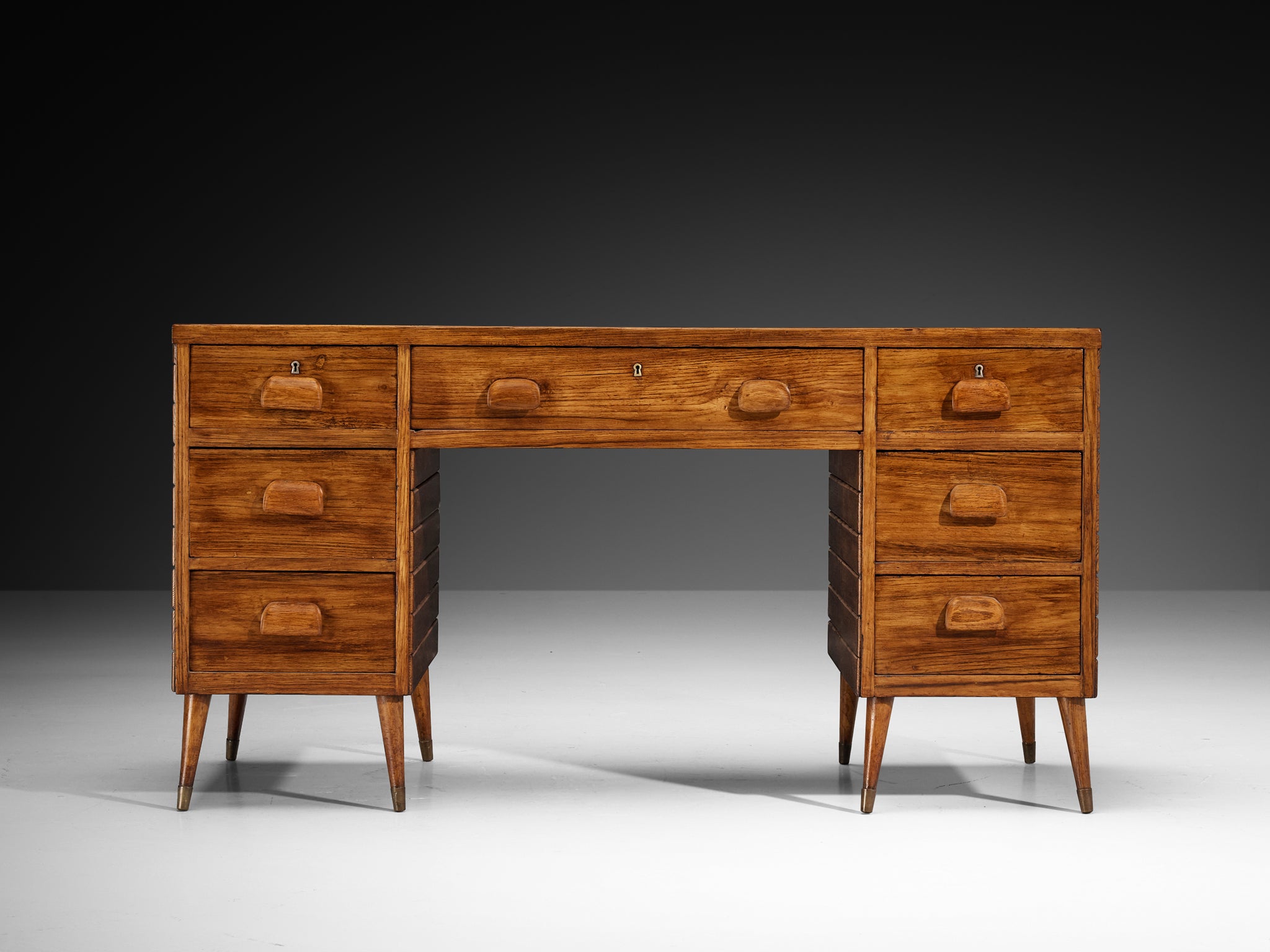 1940s Italian Writing Desk in Ash and Brass