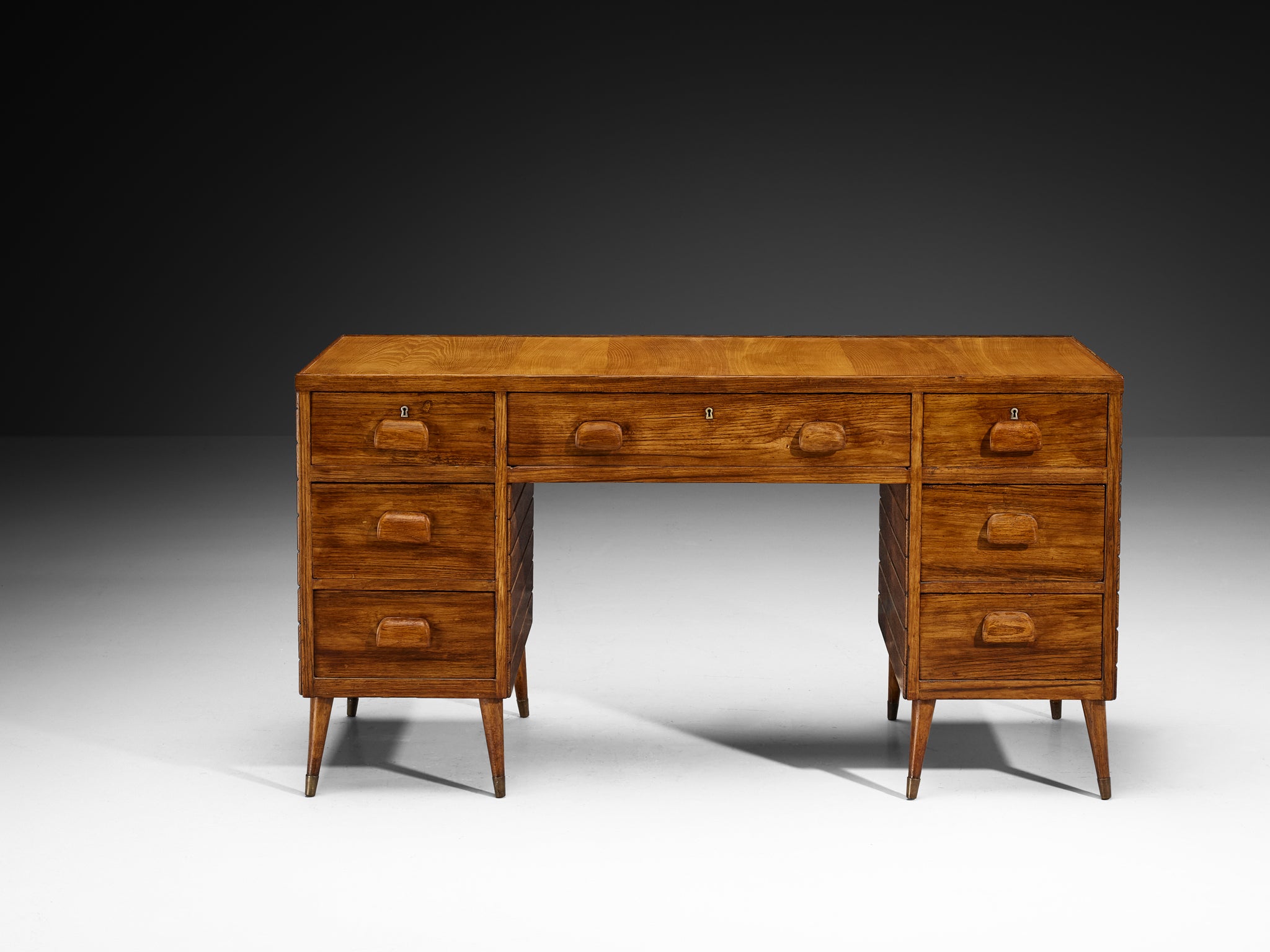 1940s Italian Writing Desk in Ash and Brass