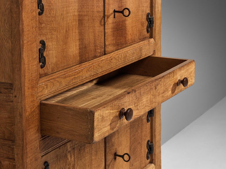 French Brutalist Cabinet in Oak with Iron Decorative Elements