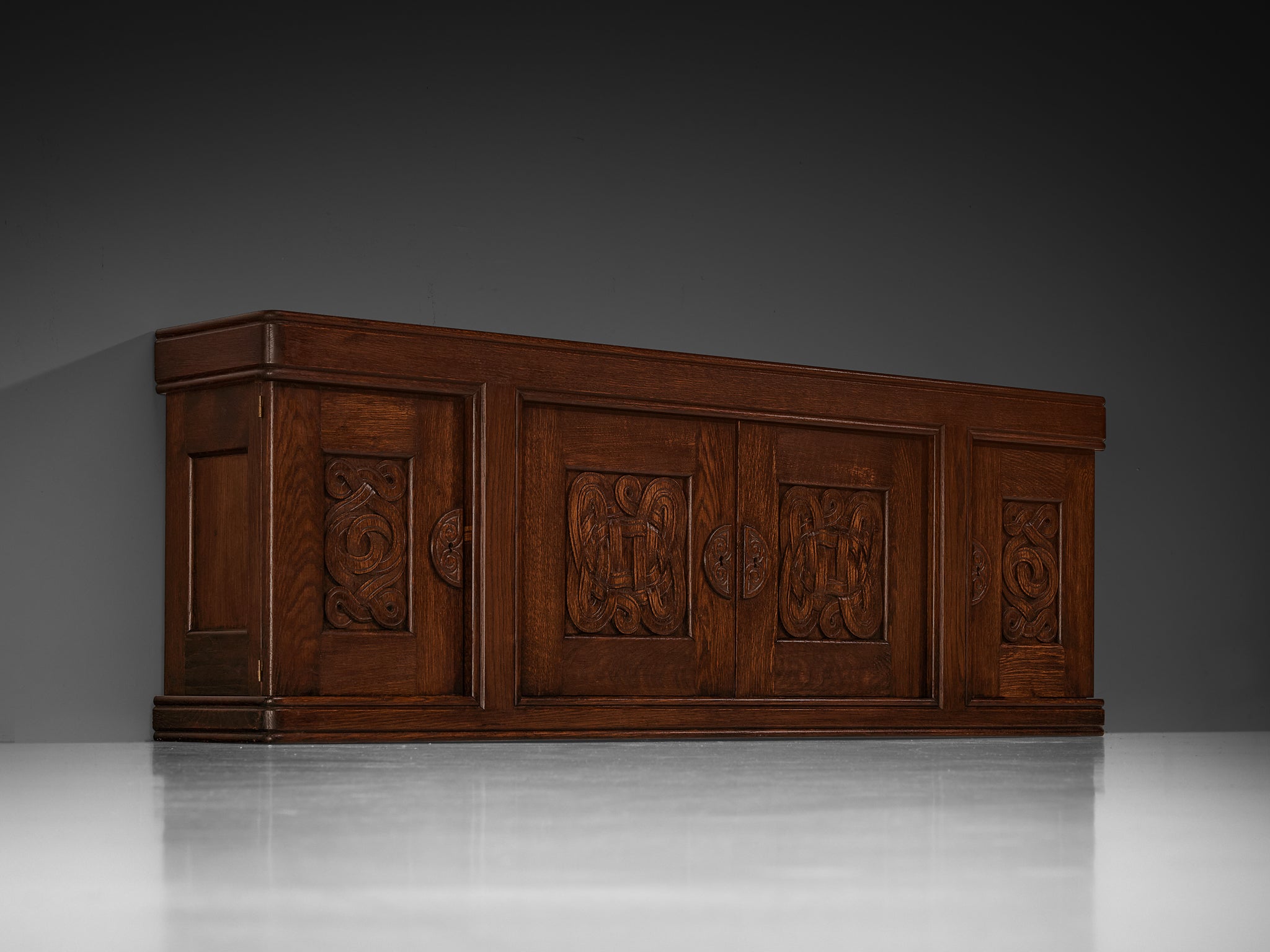 Joseph Savina Sideboard with Decorative Carvings in Oak Case pieces and storage cabinets Morentz