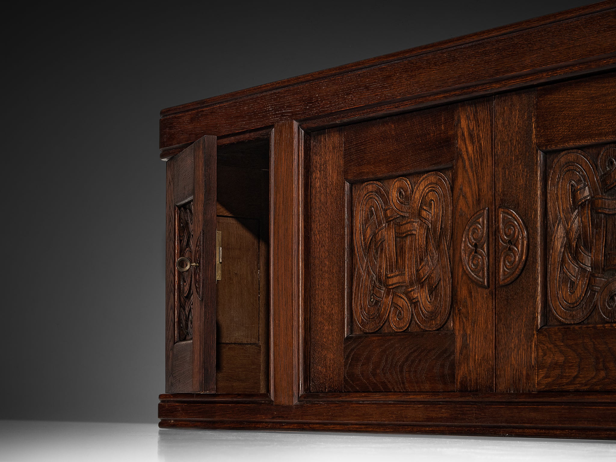 Joseph Savina Sideboard with Decorative Carvings in Oak Case pieces and storage cabinets Morentz