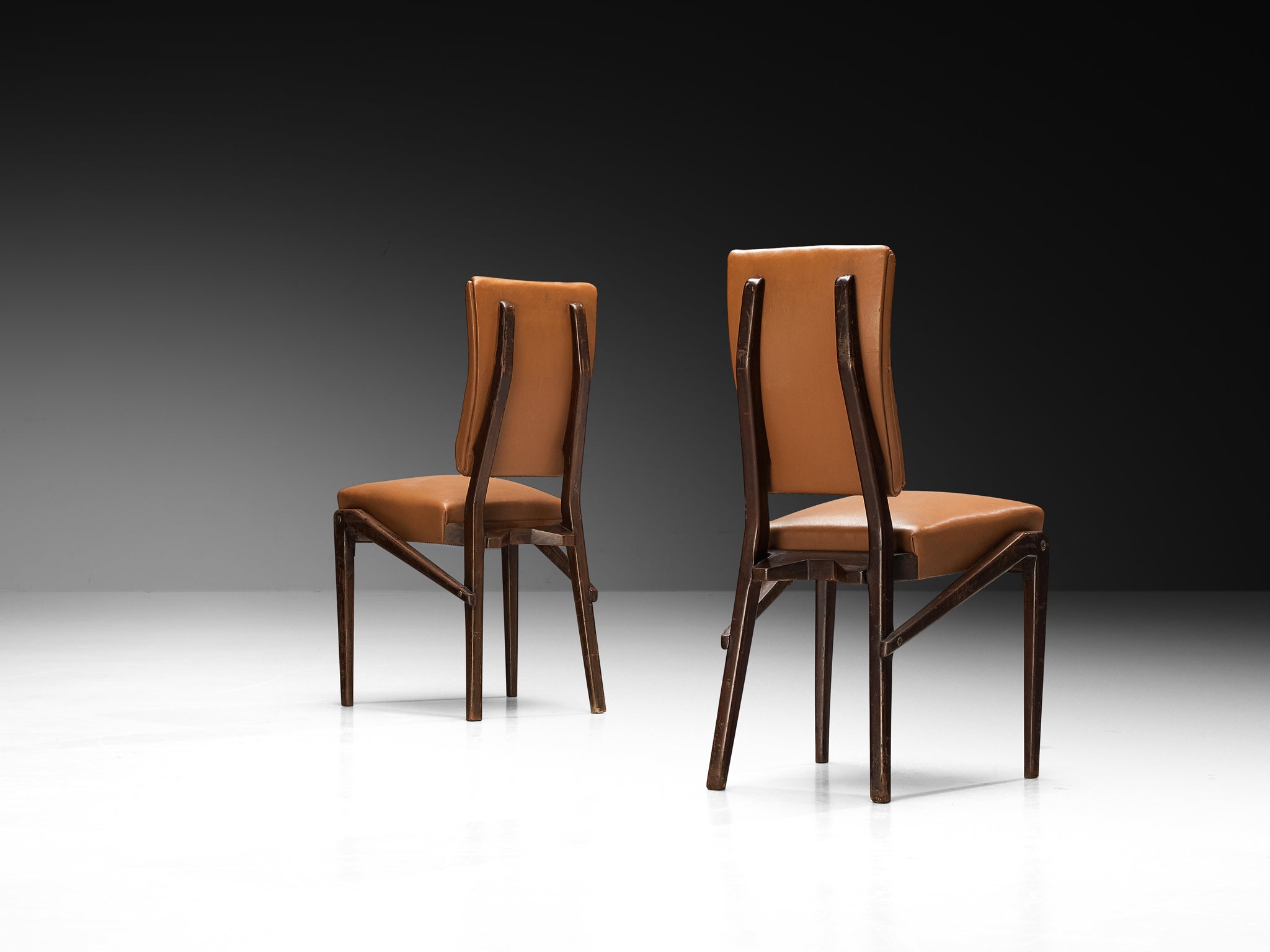 Unique Mario Oreglia Set of Six Dining Chairs with Sculptural Wooden Frame Seating Morentz