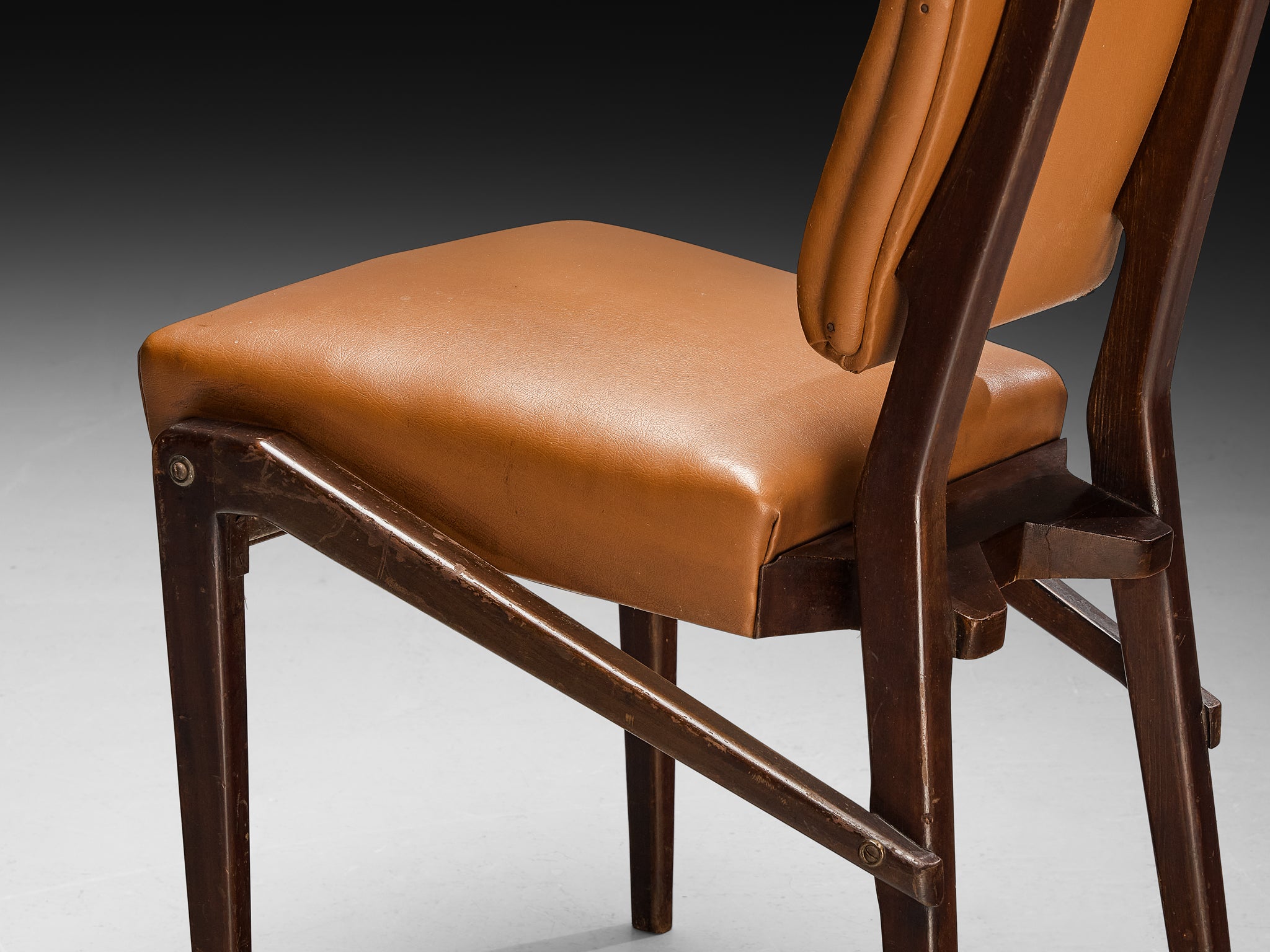 Unique Mario Oreglia Set of Six Dining Chairs with Sculptural Wooden Frame Seating Morentz