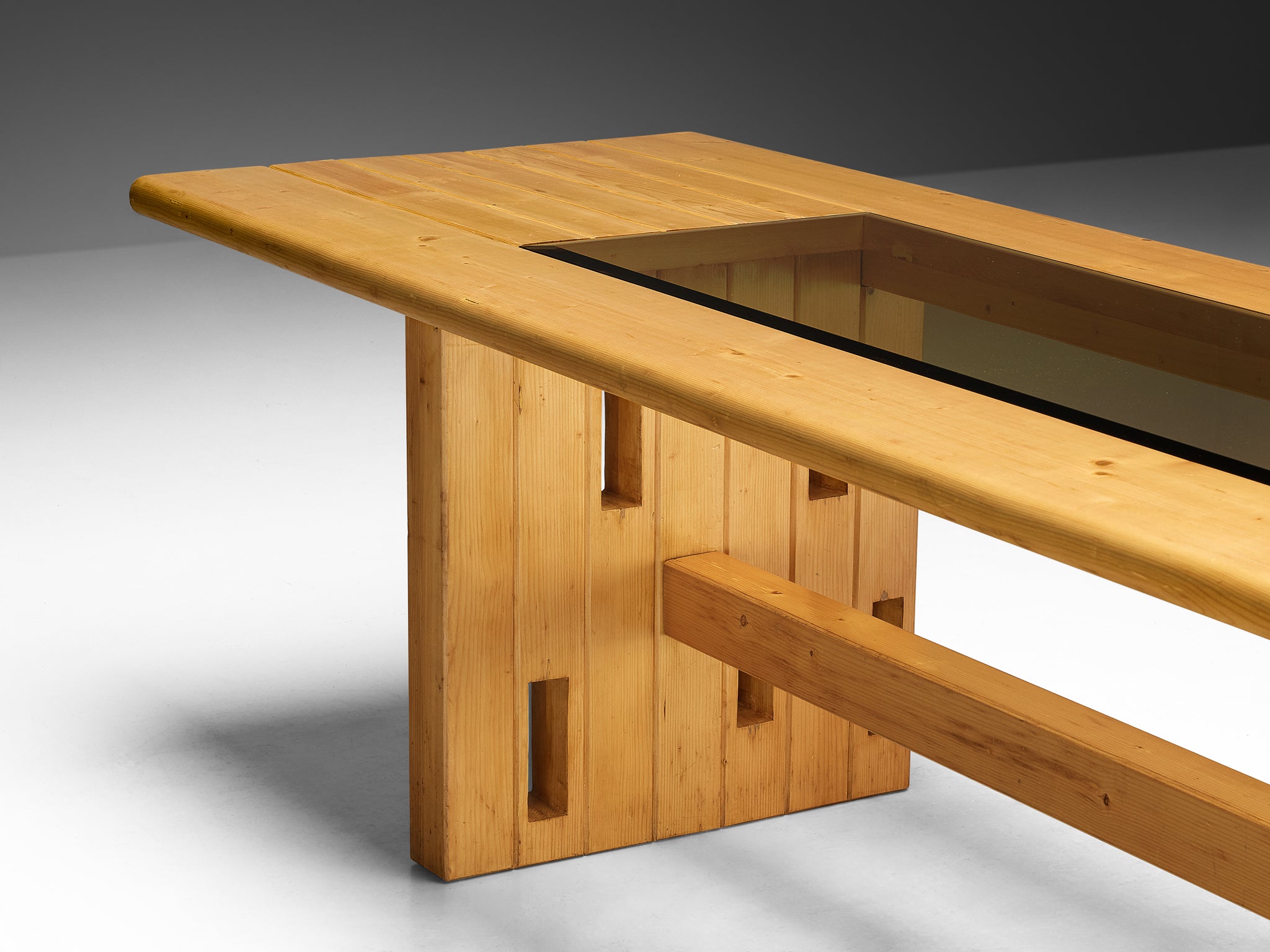 Unique Robust Italian Dining Table in Pine with Geometric Base Tables Morentz