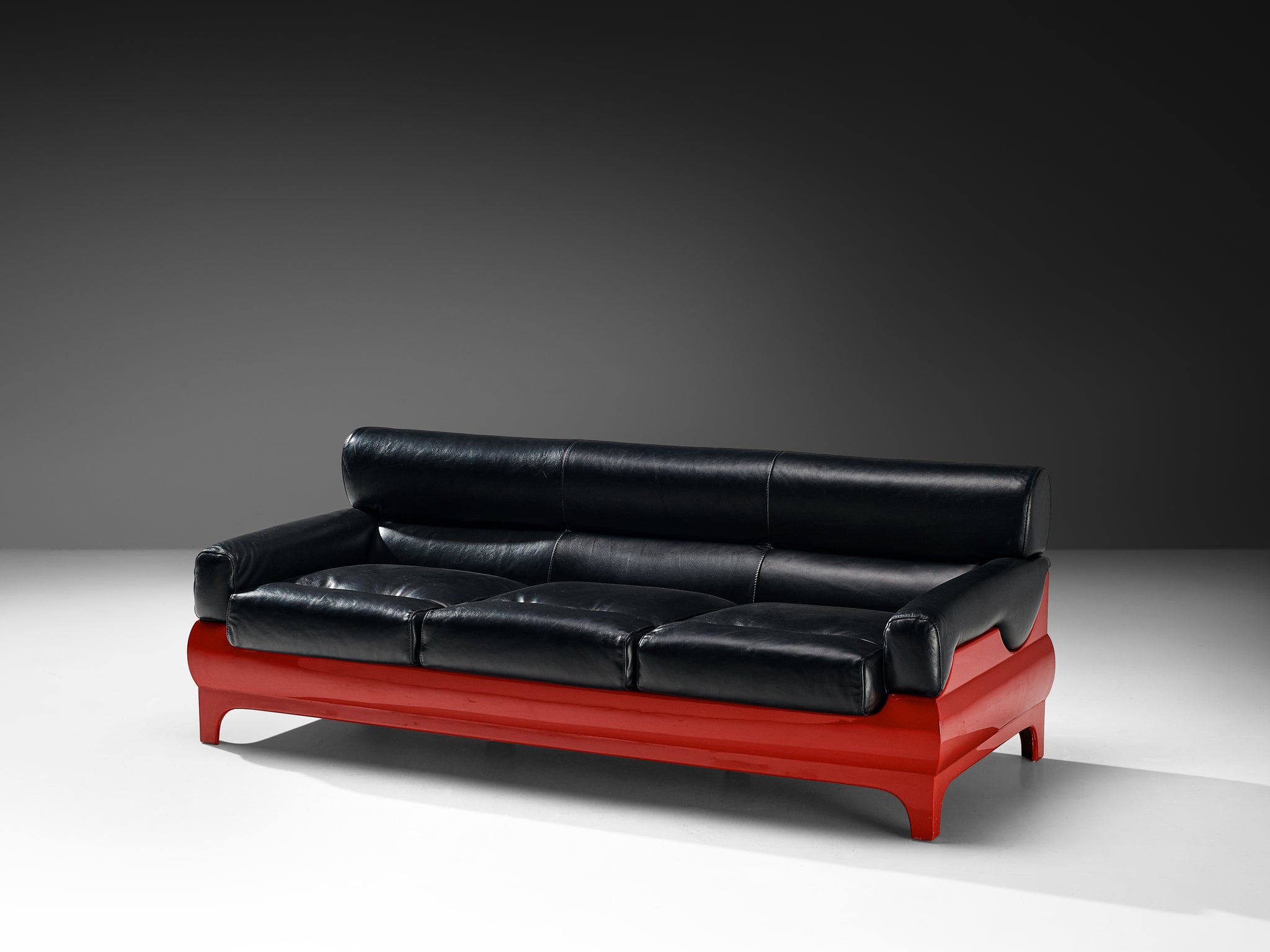 Lemax Italian Sofa in Red Fiberglass and Black Leather Seating Morentz
