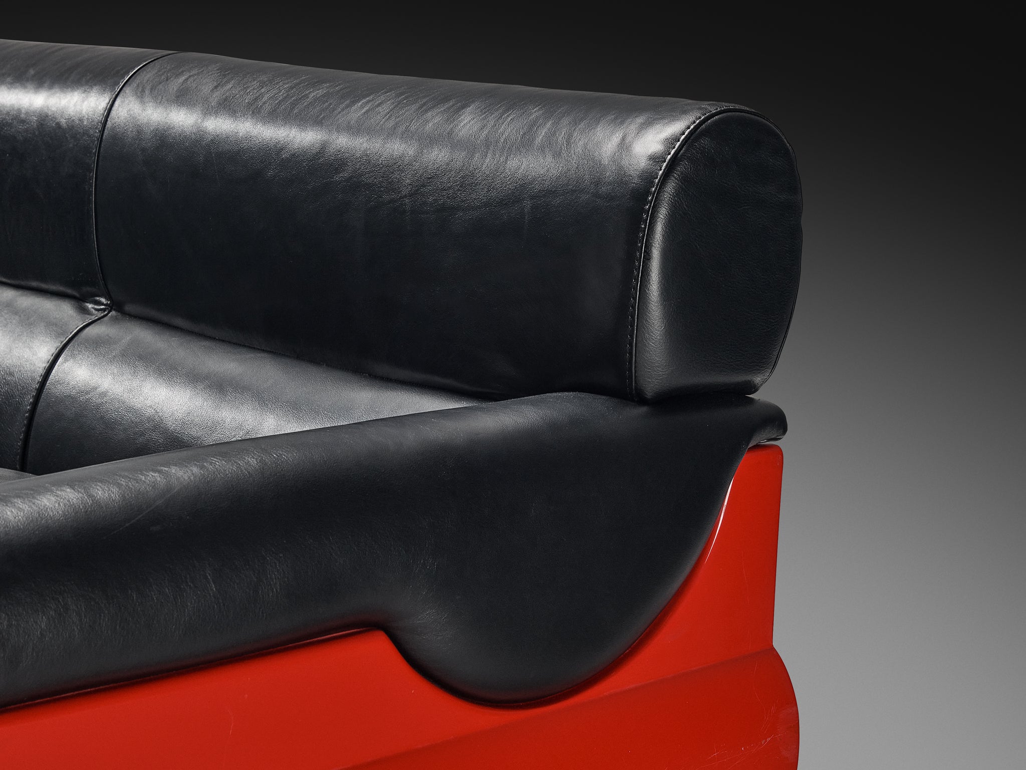 Lemax Italian Sofa in Red Fiberglass and Black Leather Seating Morentz