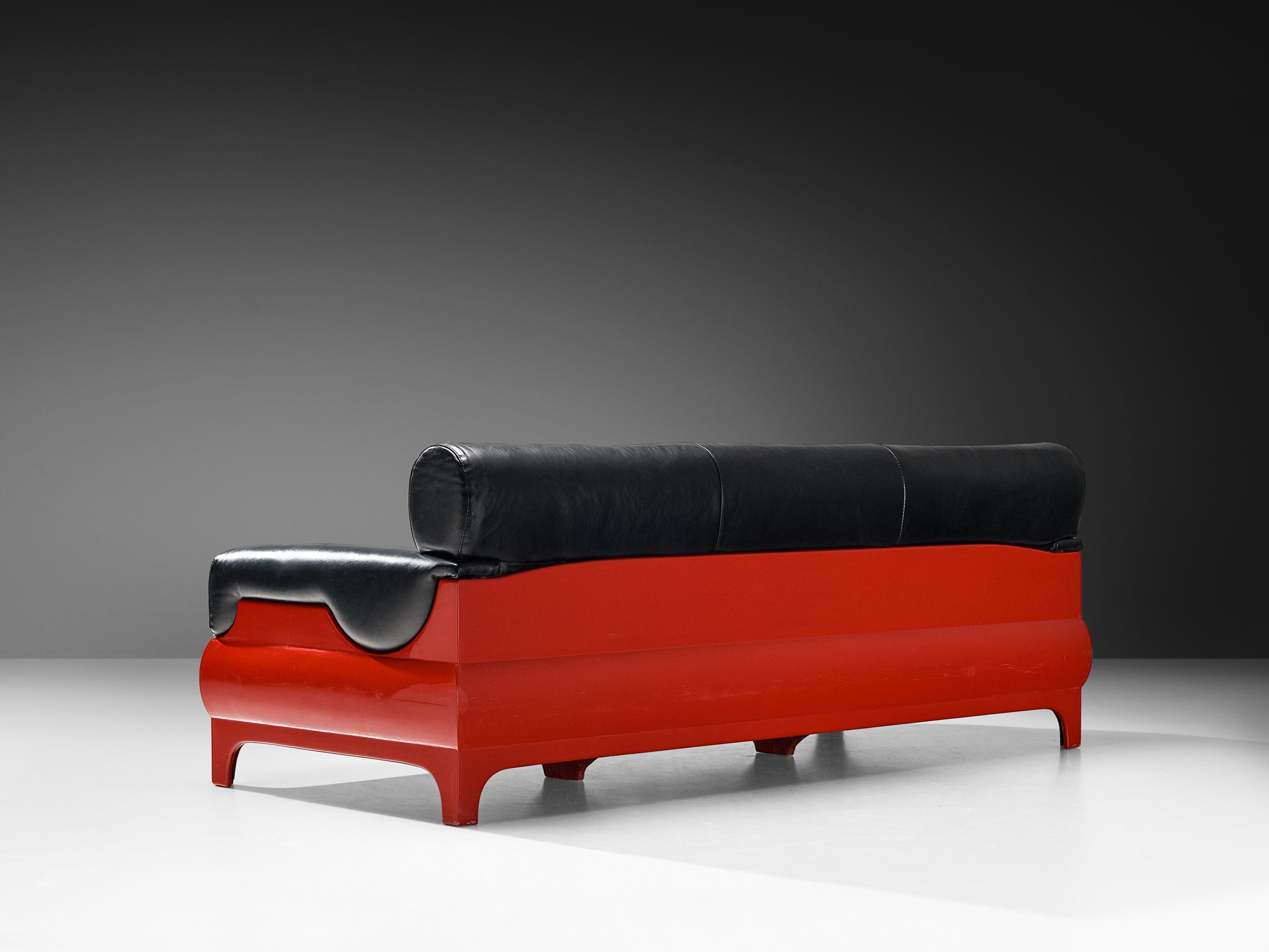 Lemax Italian Sofa in Red Fiberglass and Black Leather Seating Morentz