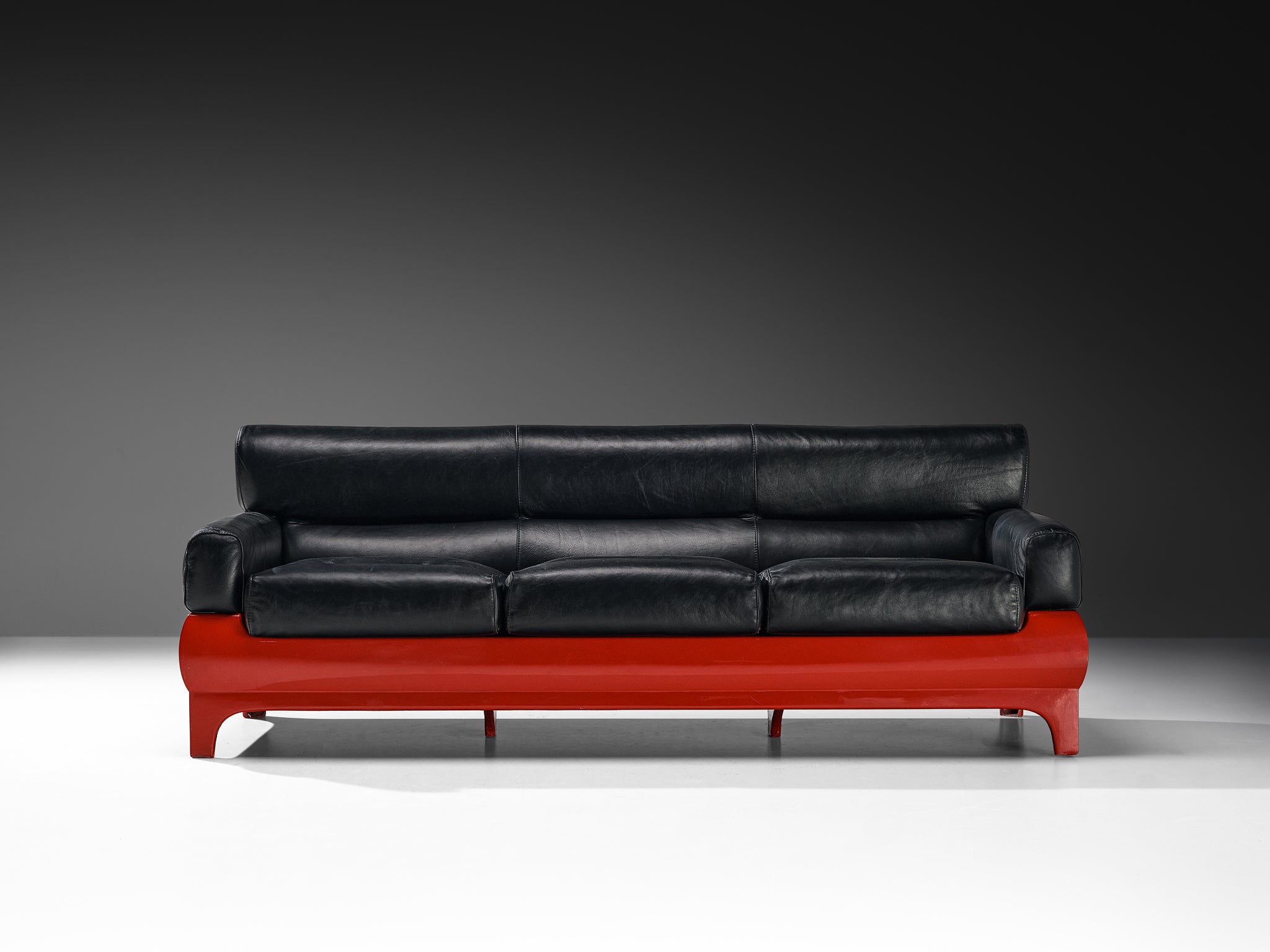 Lemax Italian Sofa in Red Fiberglass and Black Leather Seating Morentz