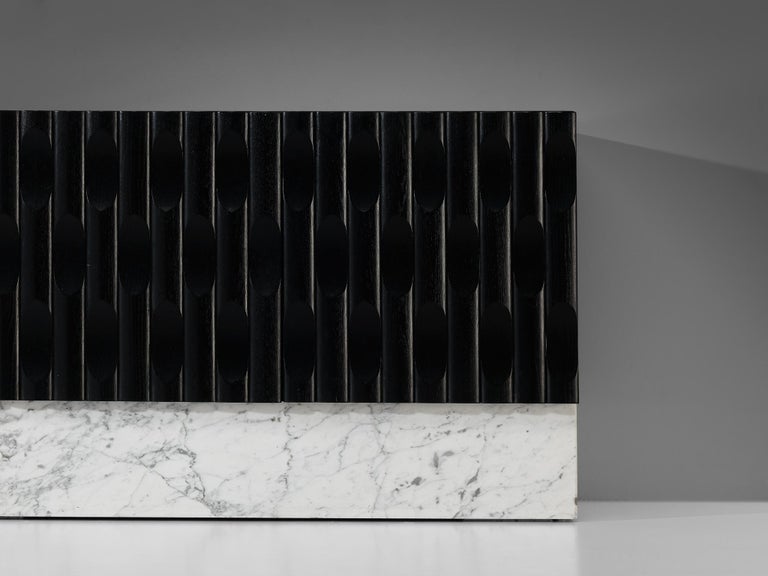 Brutalist Sideboard in Marble and Black Lacquered Oak