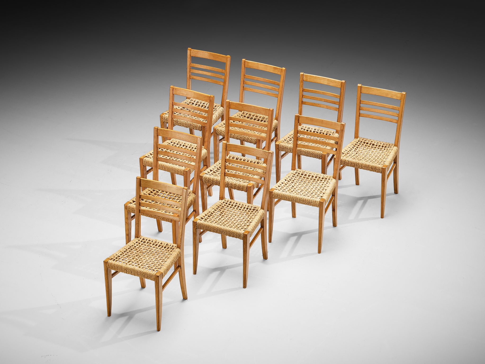 Adrien Audoux & Frida Minet Set of Ten Dining Chairs in Braided Hemp Seating Morentz