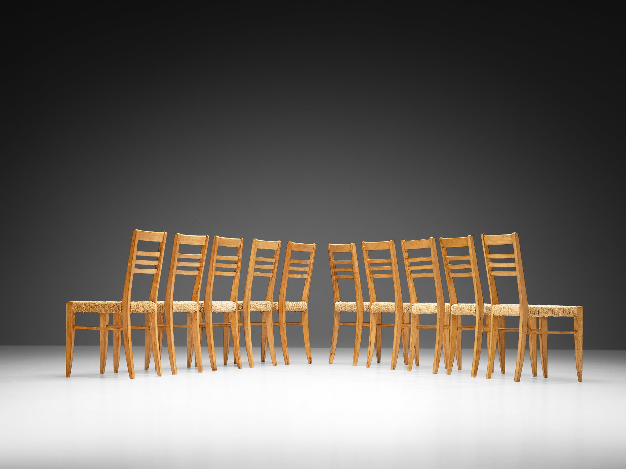 Adrien Audoux & Frida Minet Set of Ten Dining Chairs in Braided Hemp Seating Morentz