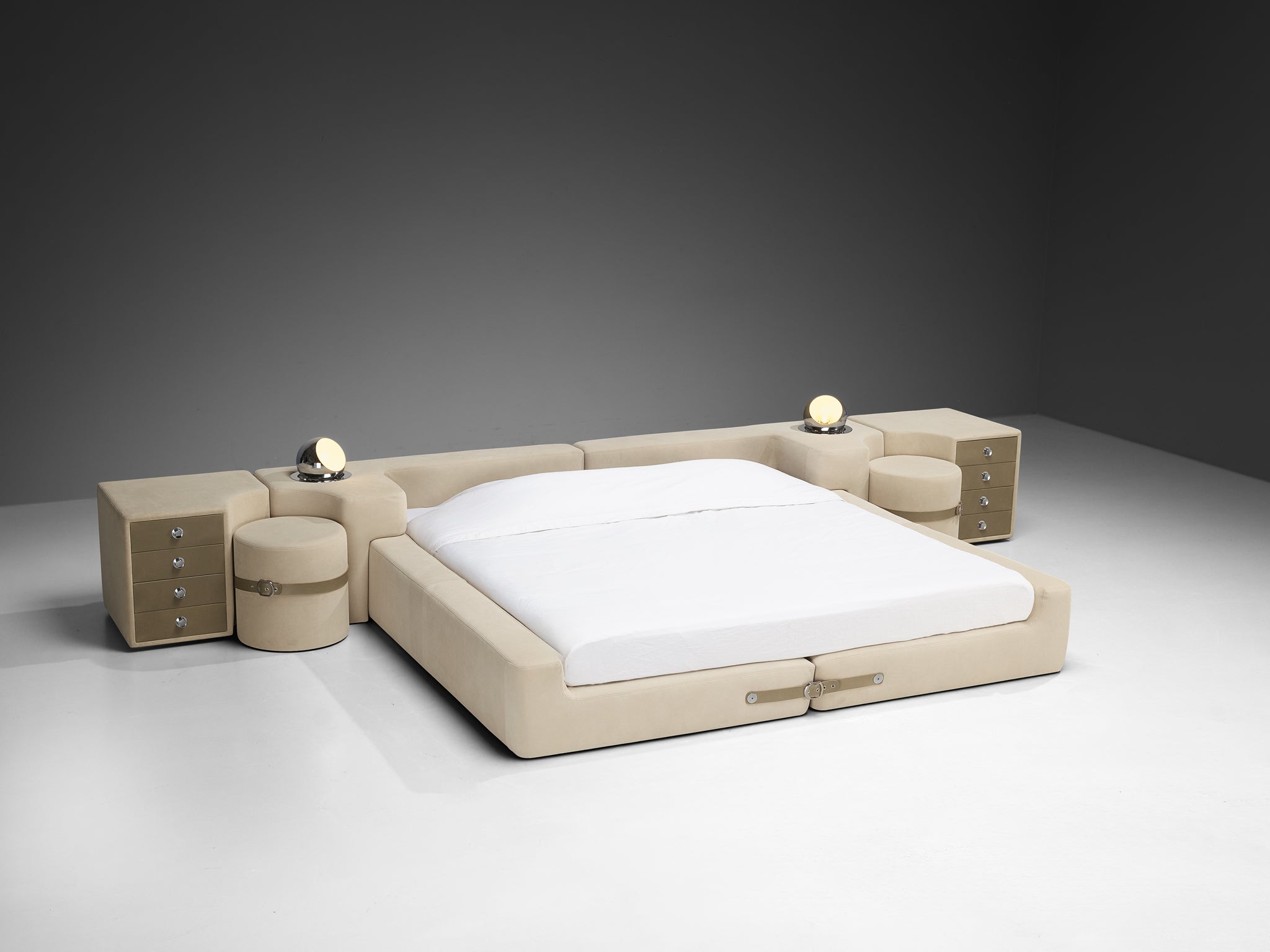 Guido Faleschini for Mariani Pace Collection Bed Set in Off White Nubuck Leather More Furniture and Collectibles Morentz