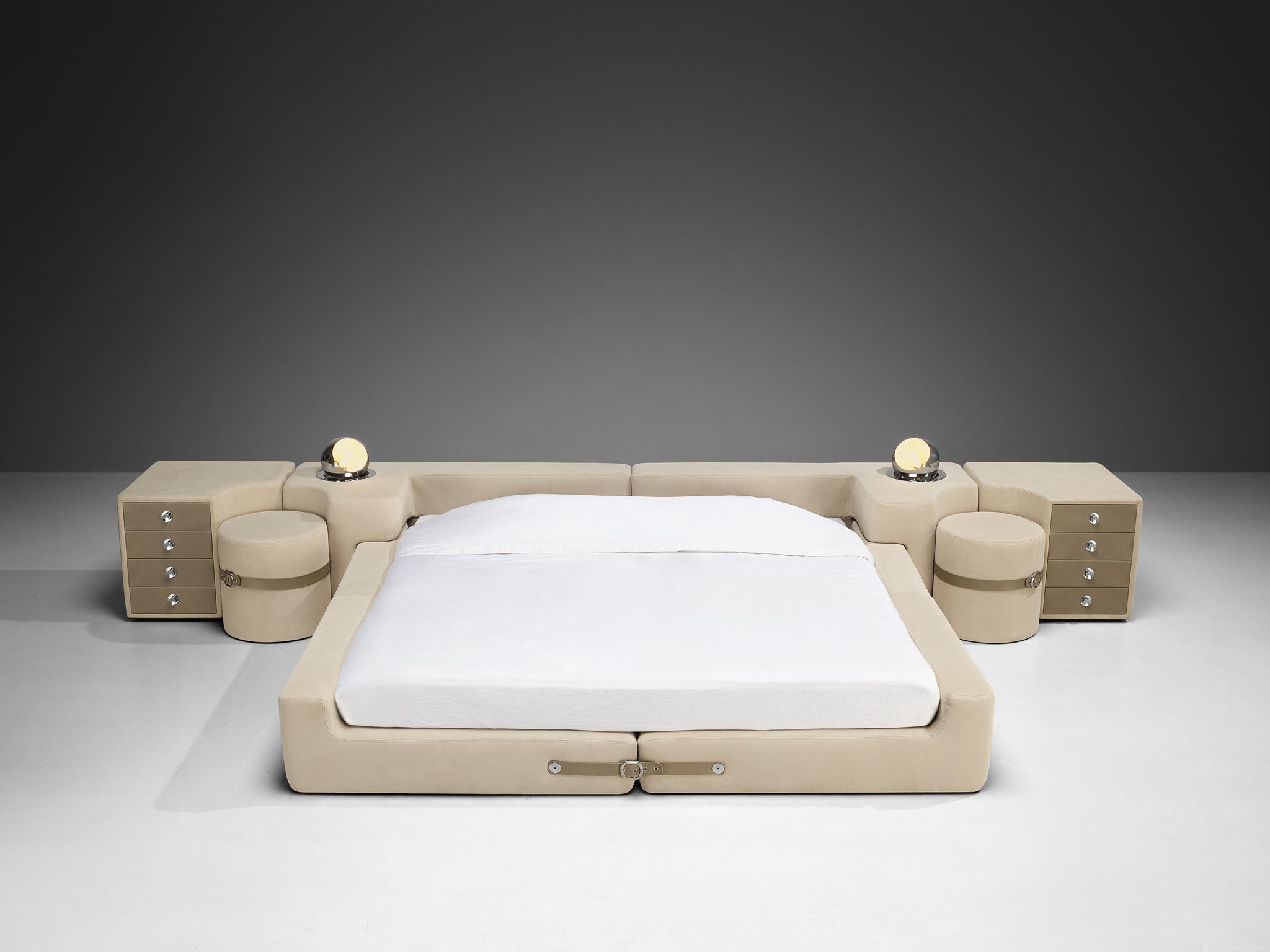 Guido Faleschini for Mariani Pace Collection Bed Set in Off White Nubuck Leather More Furniture and Collectibles Morentz