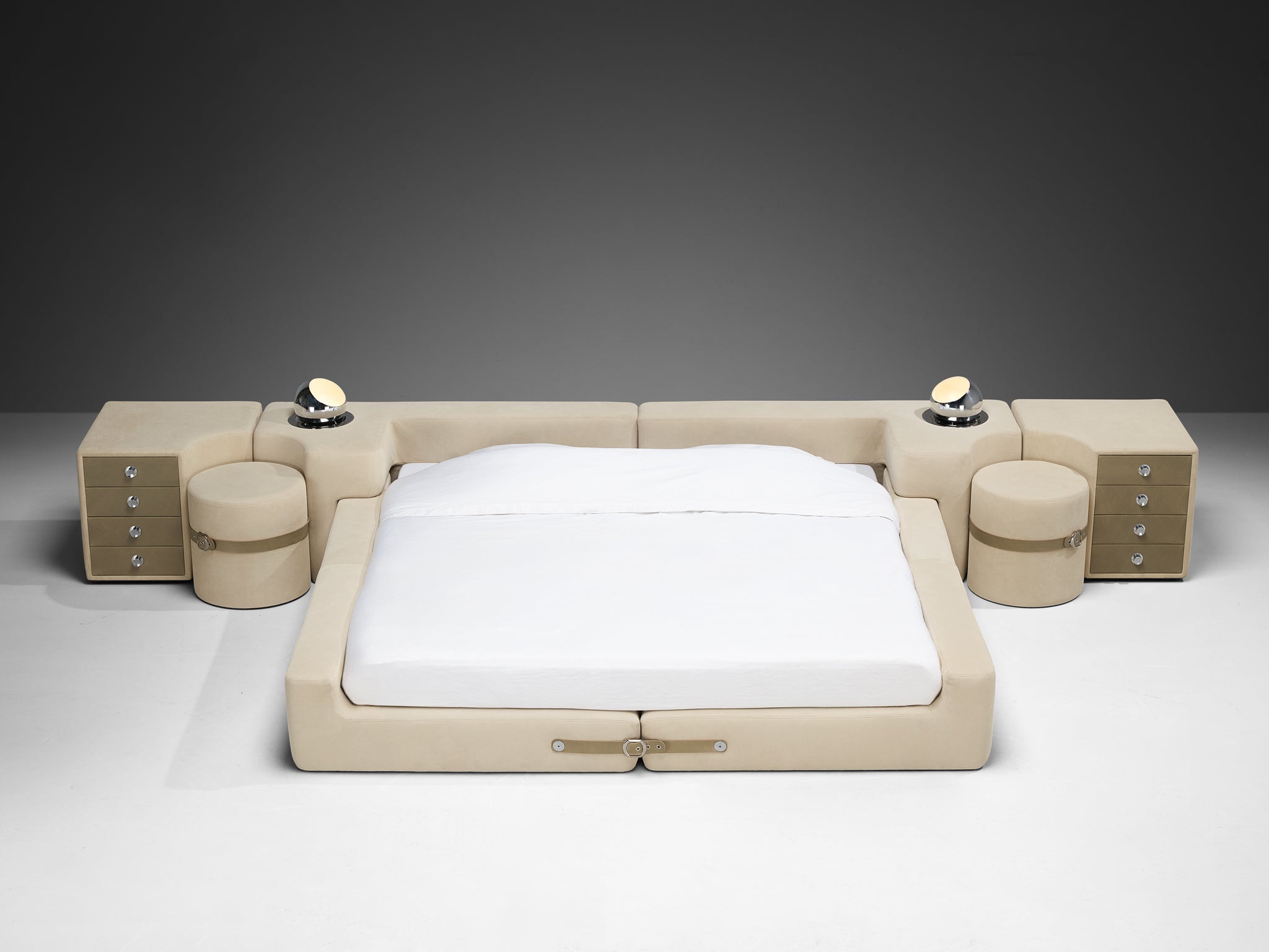 Guido Faleschini for Mariani Pace Collection Bed Set in Off White Nubuck Leather More Furniture and Collectibles Morentz