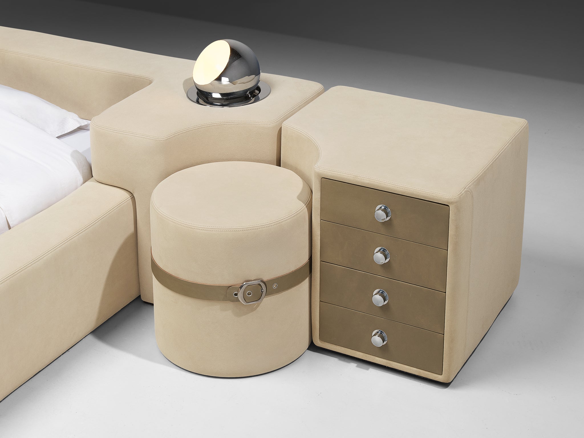 Guido Faleschini for Mariani Pace Collection Bed Set in Off White Nubuck Leather More Furniture and Collectibles Morentz