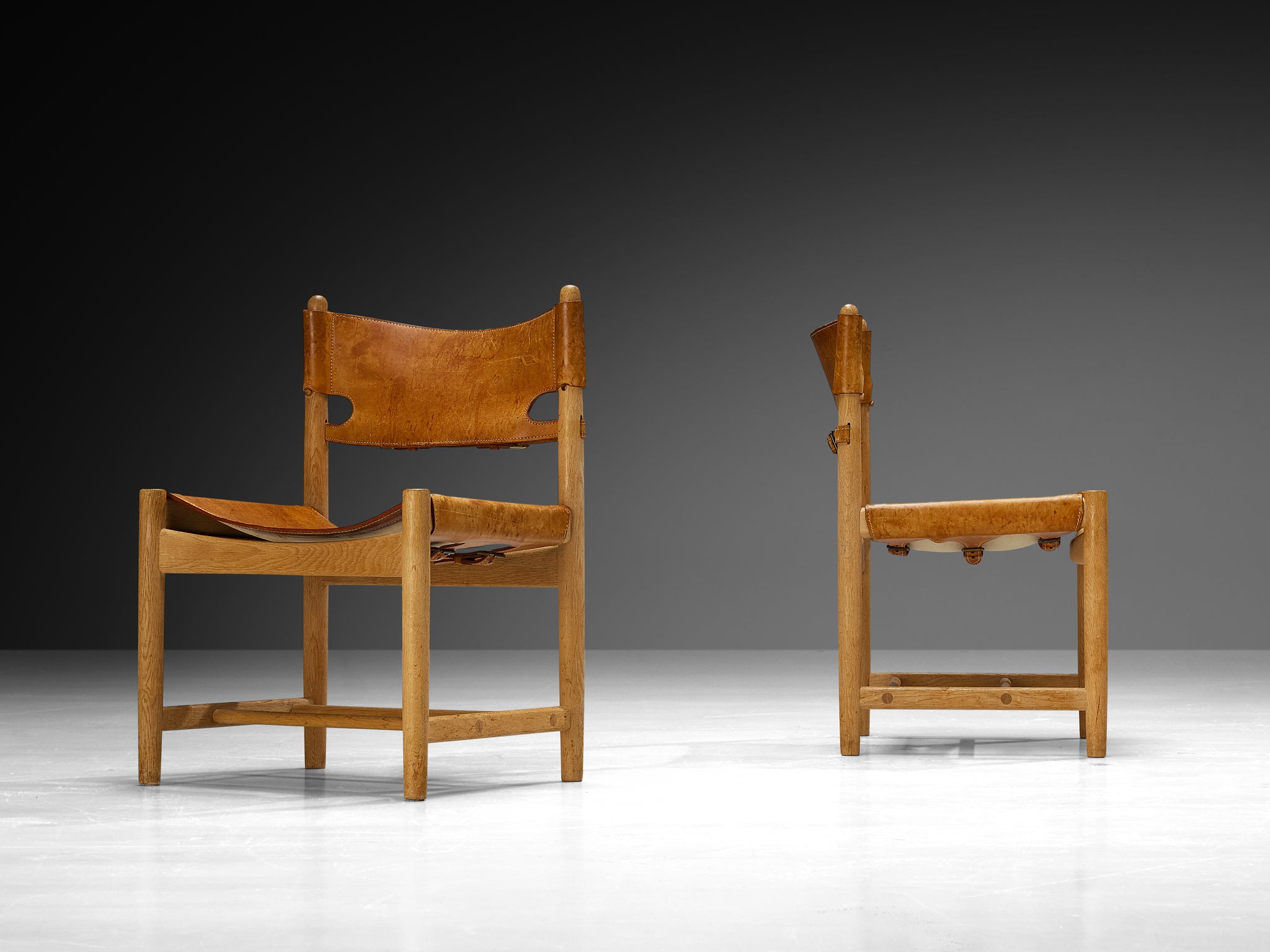 Børge Mogensen for Fredericia Set of Six Armchairs in Oak & Cognac Leather Seating Morentz