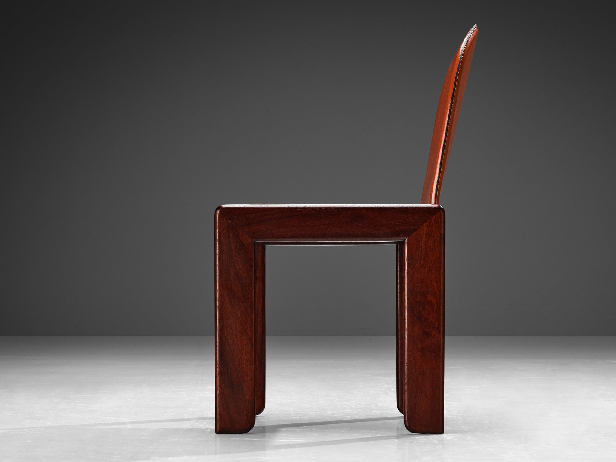 Italian Dining Chairs in Red Saddle Leather and Stained Wood Seating Morentz