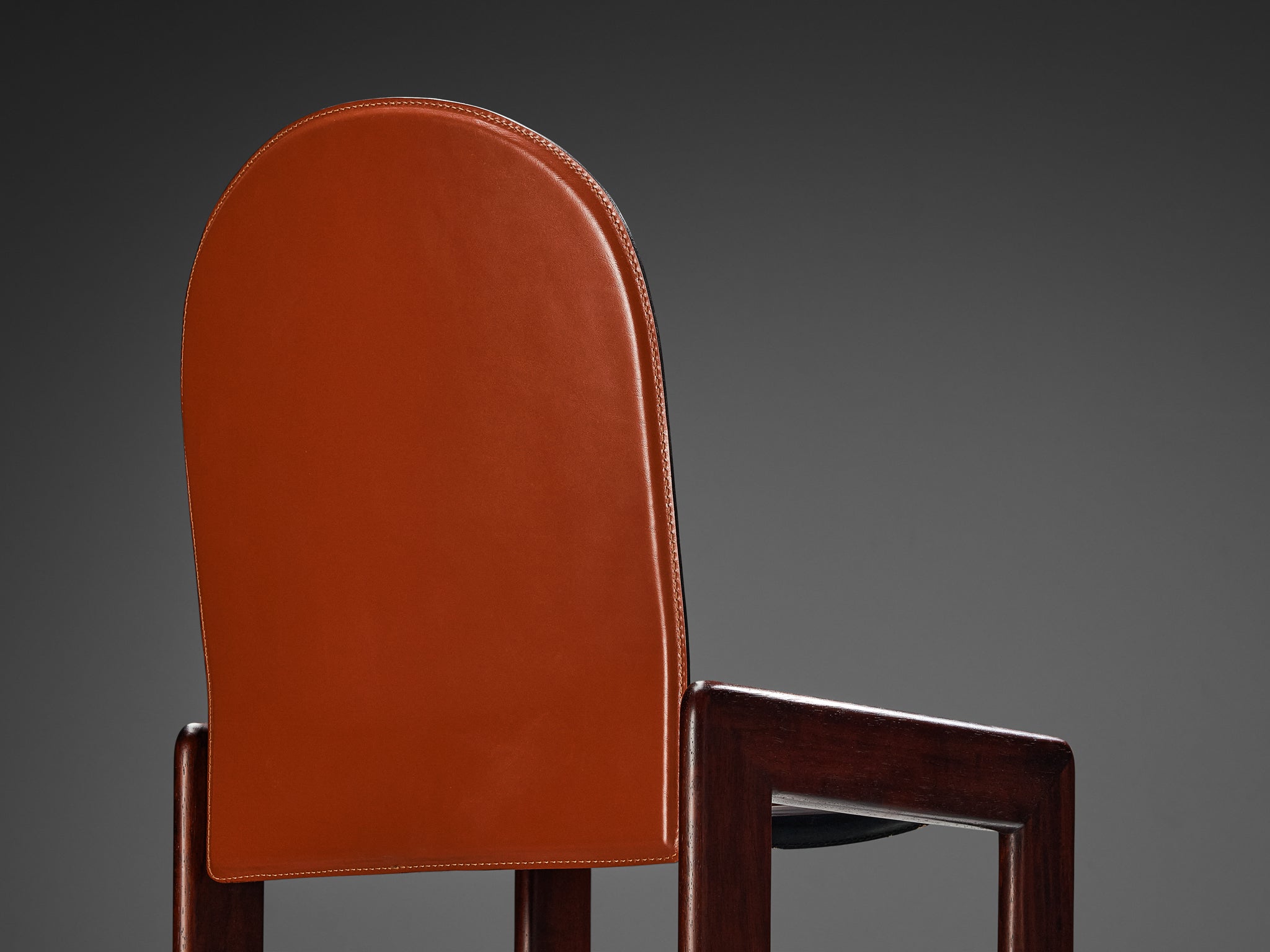 Italian Dining Chairs in Red Saddle Leather and Stained Wood Seating Morentz