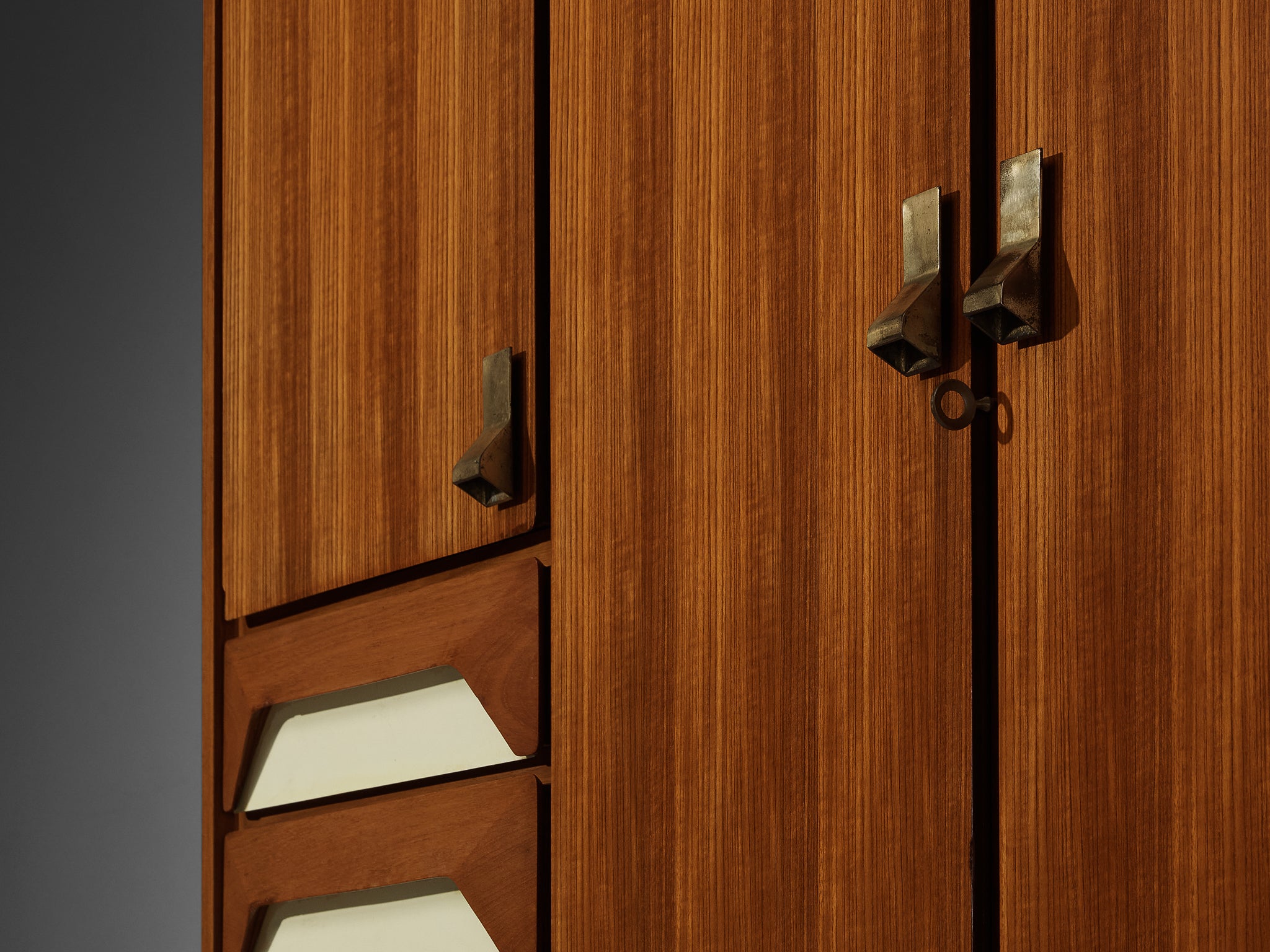 Large Italian Wardrobe in Teak with Brass Details Case pieces and storage cabinets Morentz