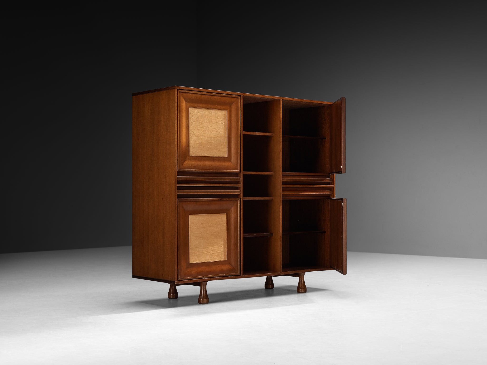 Angelo Mangiarotti for Sorgente dei Mobili Cabinet in Mahogany & Grasscloth Case pieces and storage cabinets Morentz