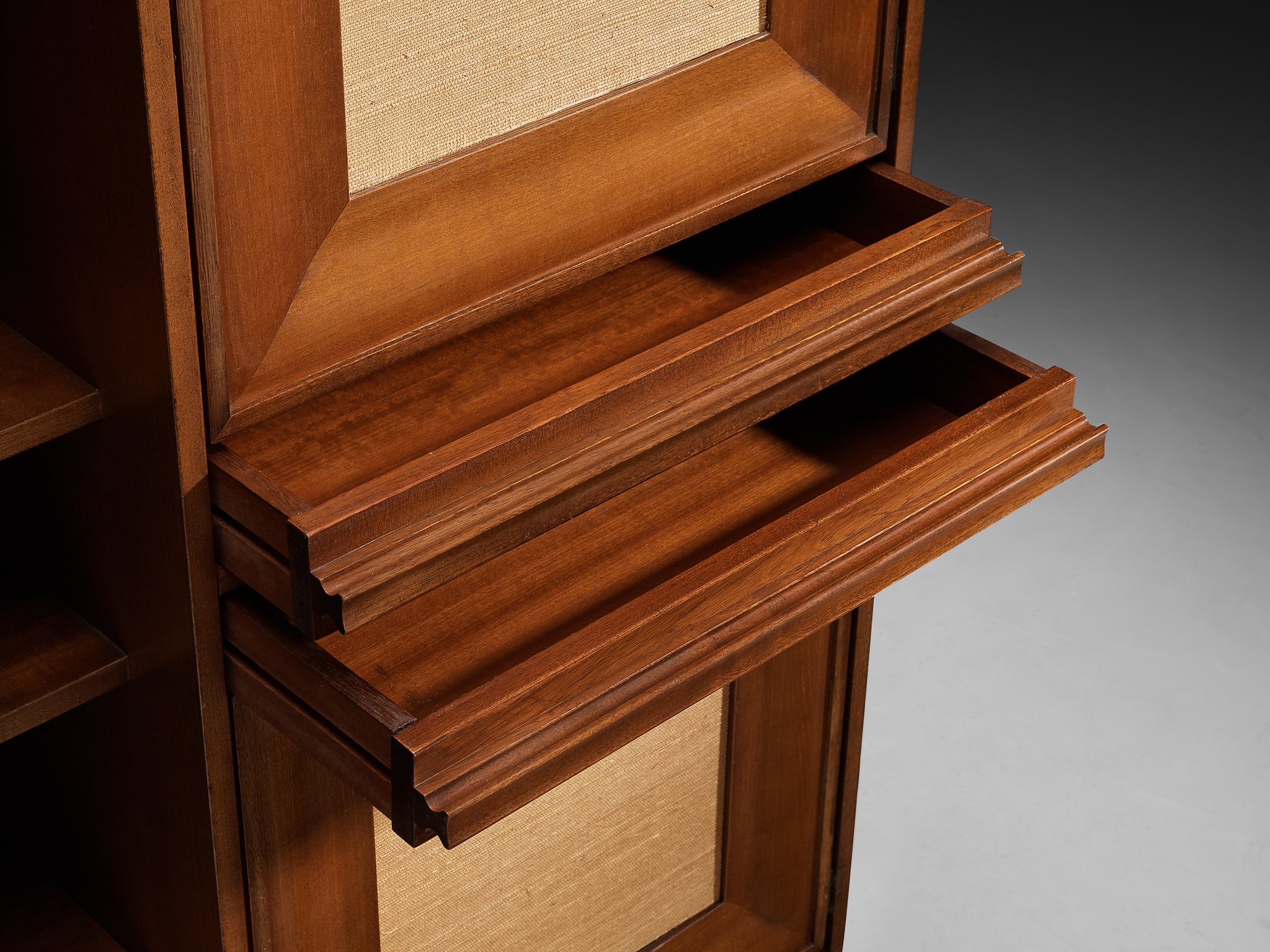 Angelo Mangiarotti for Sorgente dei Mobili Cabinet in Mahogany & Grasscloth Case pieces and storage cabinets Morentz