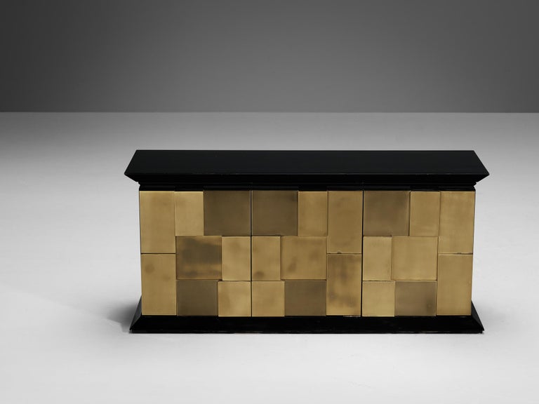 Luciano Frigerio Sideboard in Lacquered Wood and Geometric Brass Front