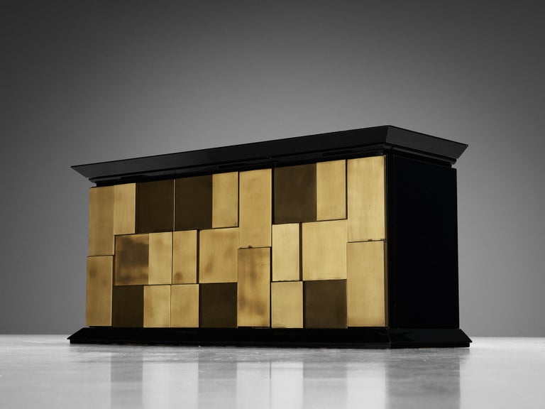 Luciano Frigerio Sideboard in Lacquered Wood and Geometric Brass Front