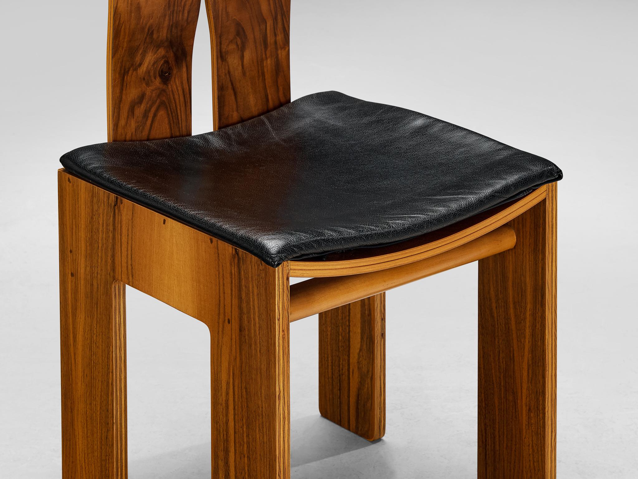 Carlo Scarpa for Bernini Pair of Dining Chairs in Walnut and Leather