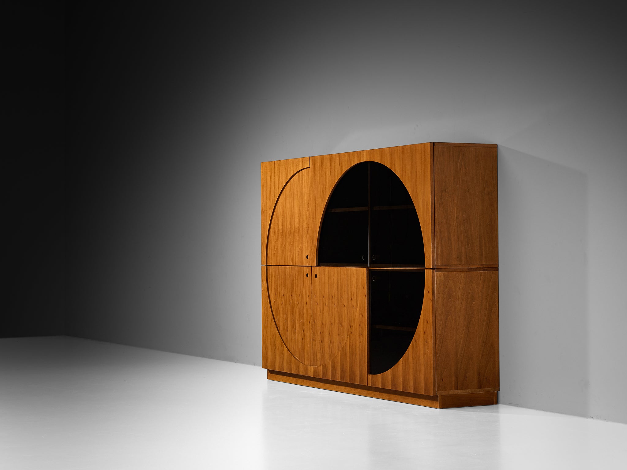 Nikol International Tall Post-Modern Sideboard in Walnut and Smoked Glass Case pieces and storage cabinets Morentz