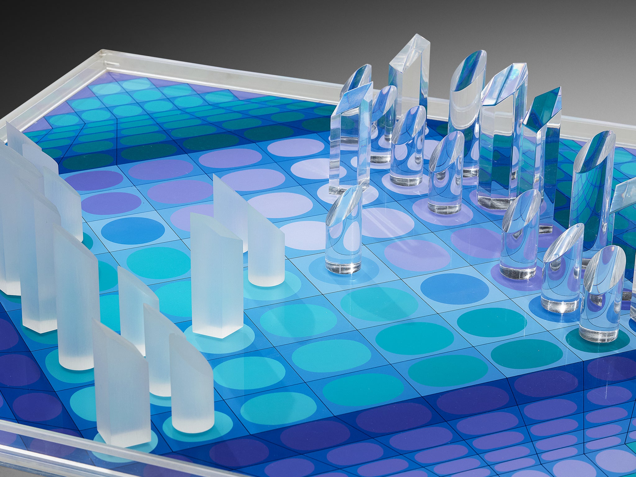 Victor Vasarely Limited Edition Chess Set in Plexiglass Folk Art Morentz