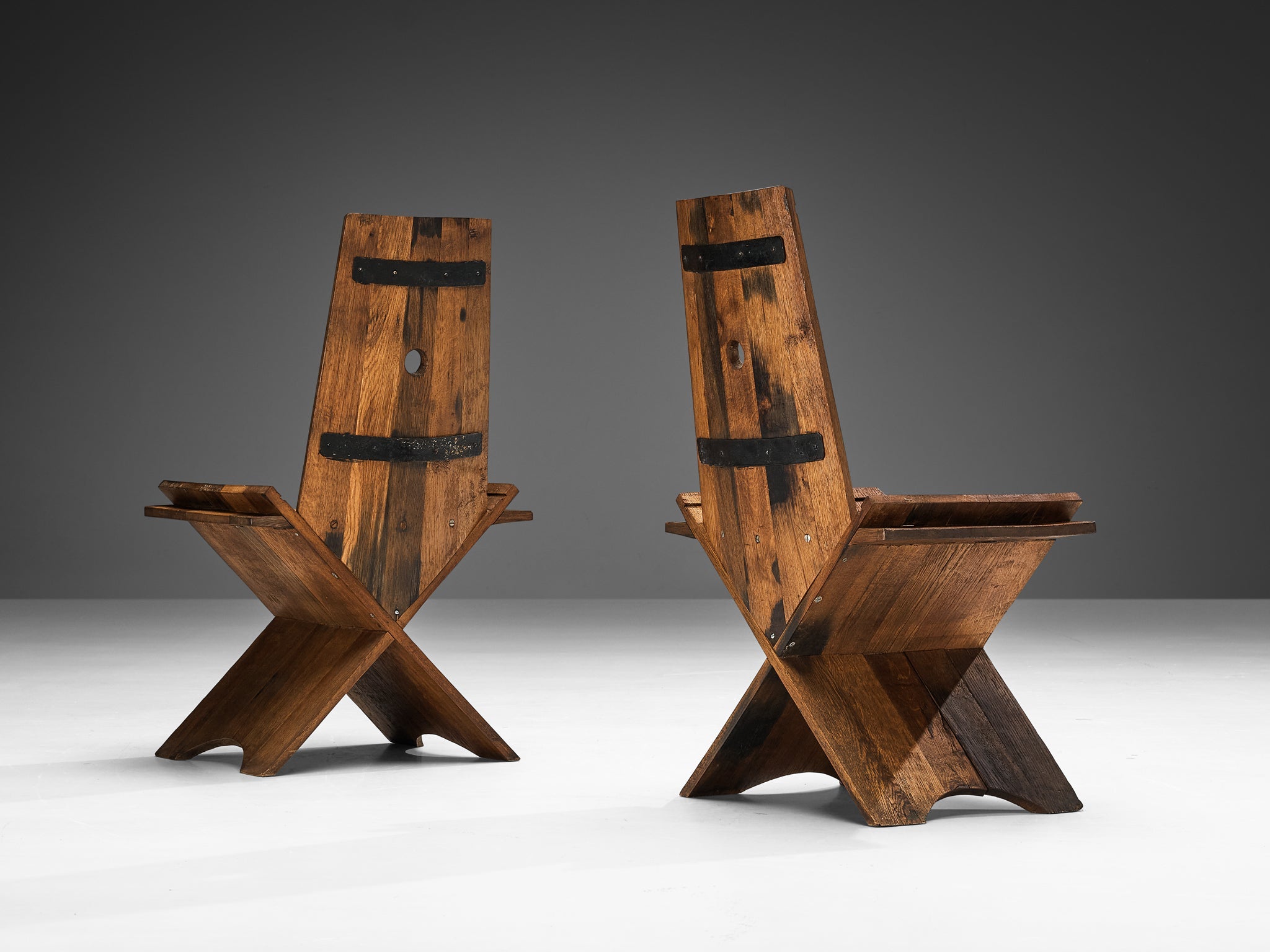 Sculptural Pair of Dining Chairs in Oak with Iron Accents seating Morentz